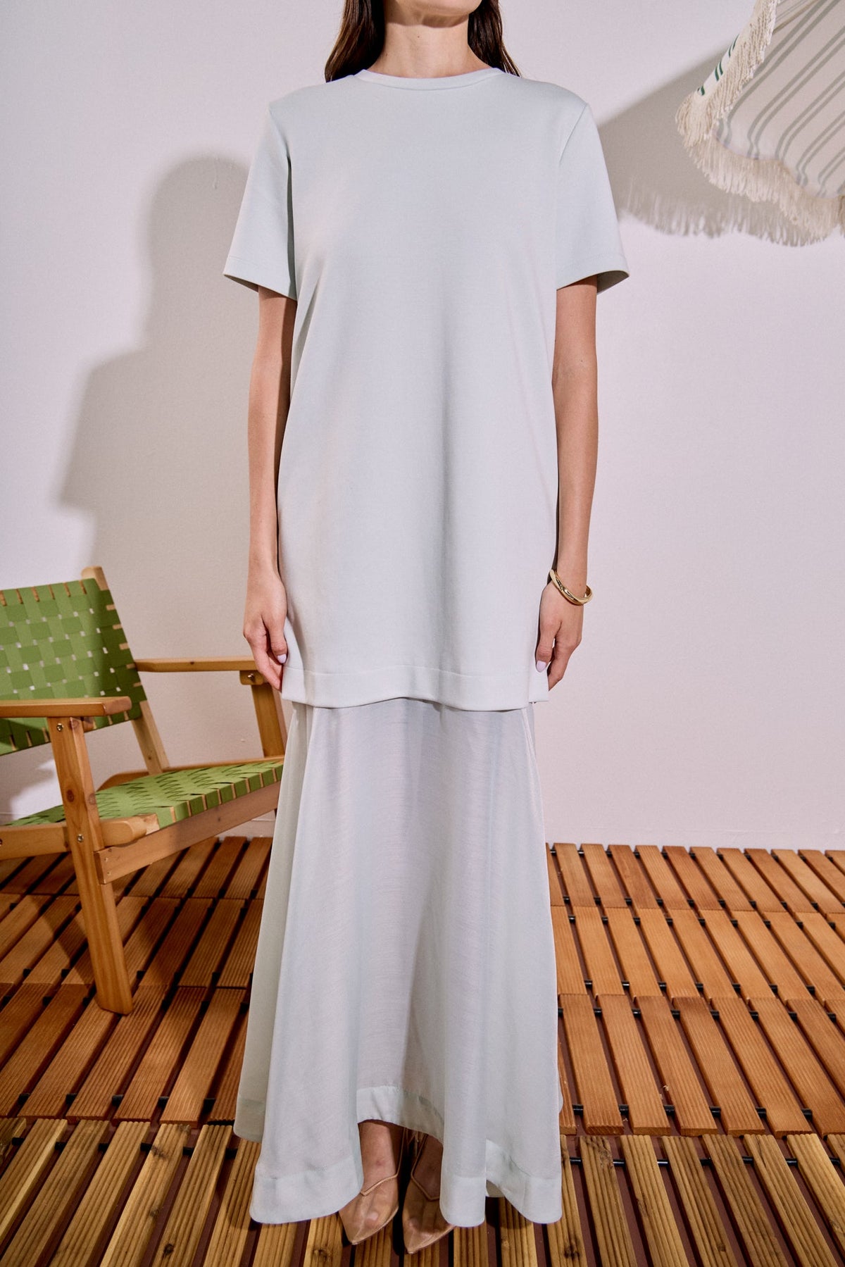 Sheer Hem Mixed Media Maxi Dress