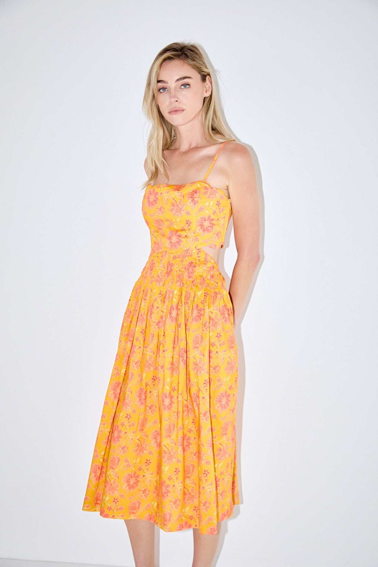 Sunset Bloom Scallop Midi Dress ORANGE MULTI / M