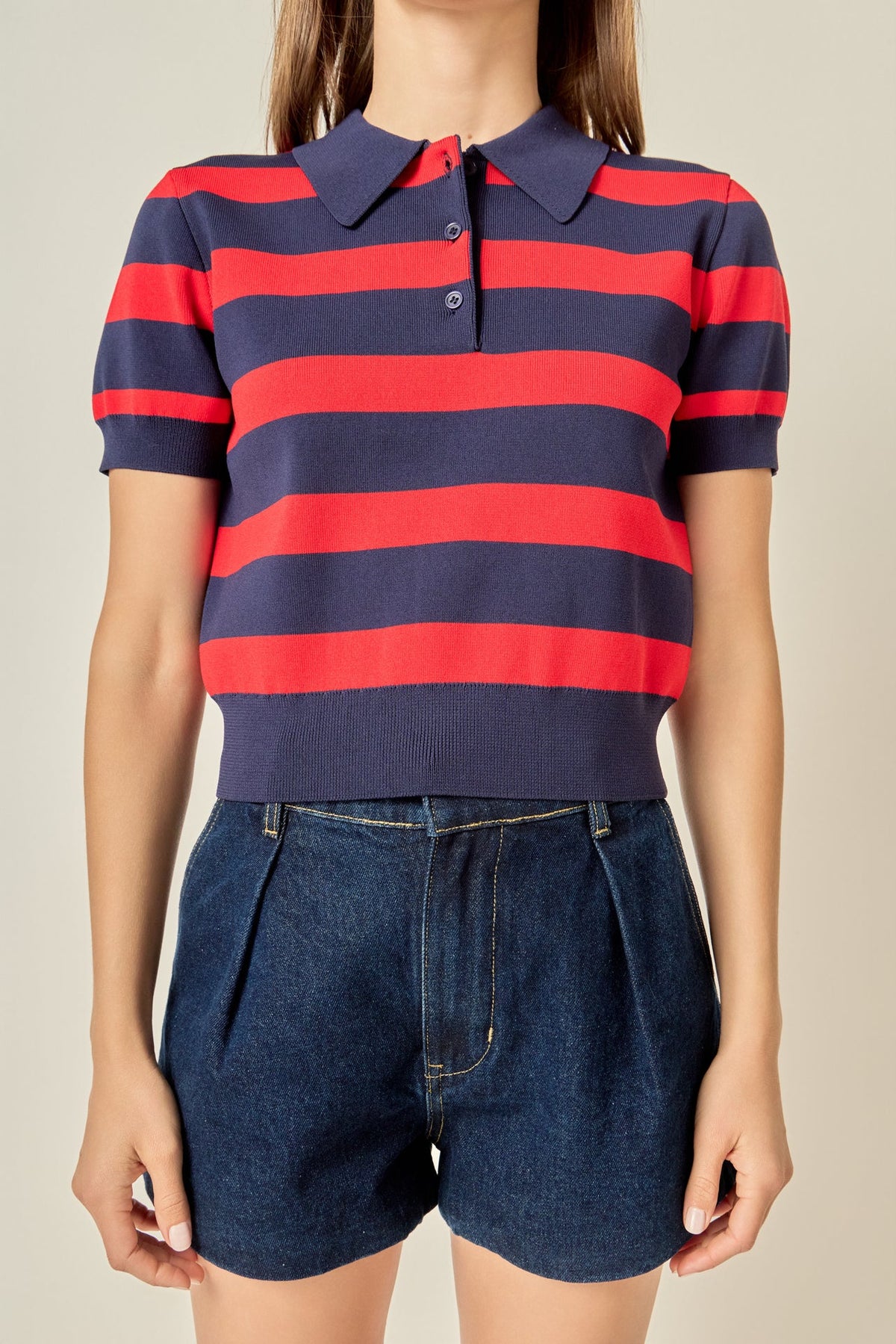 ENGLISH FACTORY - Rugby Stripe Cropped Polo - TOPS available at Objectrare