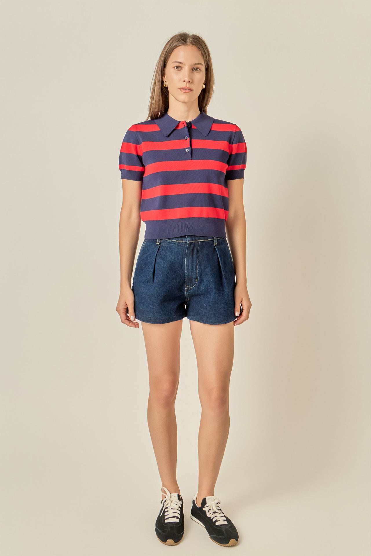 Retro Stripe Polo Knit Top