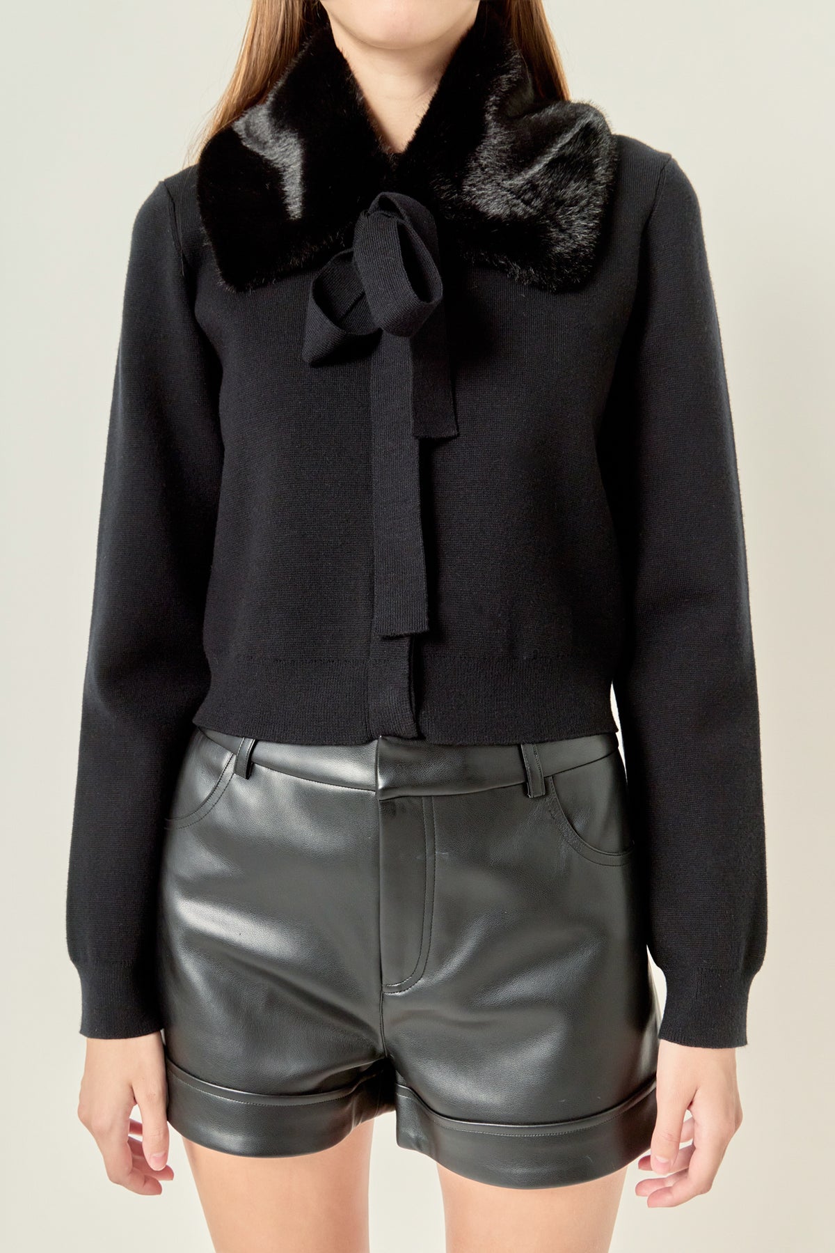 ENGLISH FACTORY - Faux Fur Collar Knit Cardigan - SWEATERS & KNITS available at Objectrare