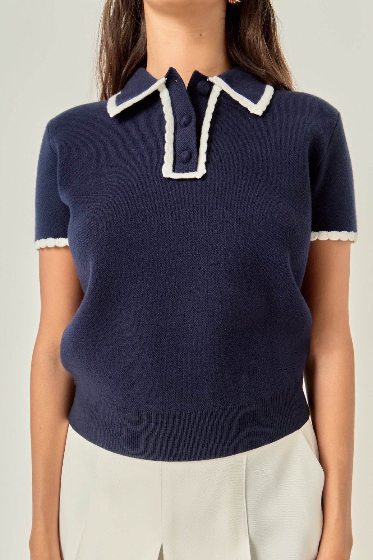 ENGLISH FACTORY - Scallop Trim Sweater Polo - TOPS available at Objectrare