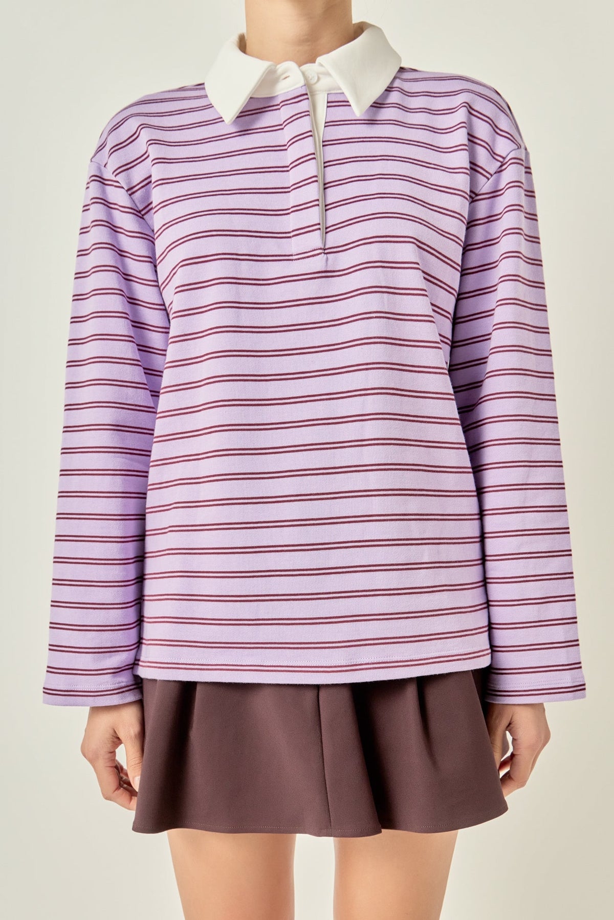 ENGLISH FACTORY - Striped Polo Knit Top - TOPS available at Objectrare