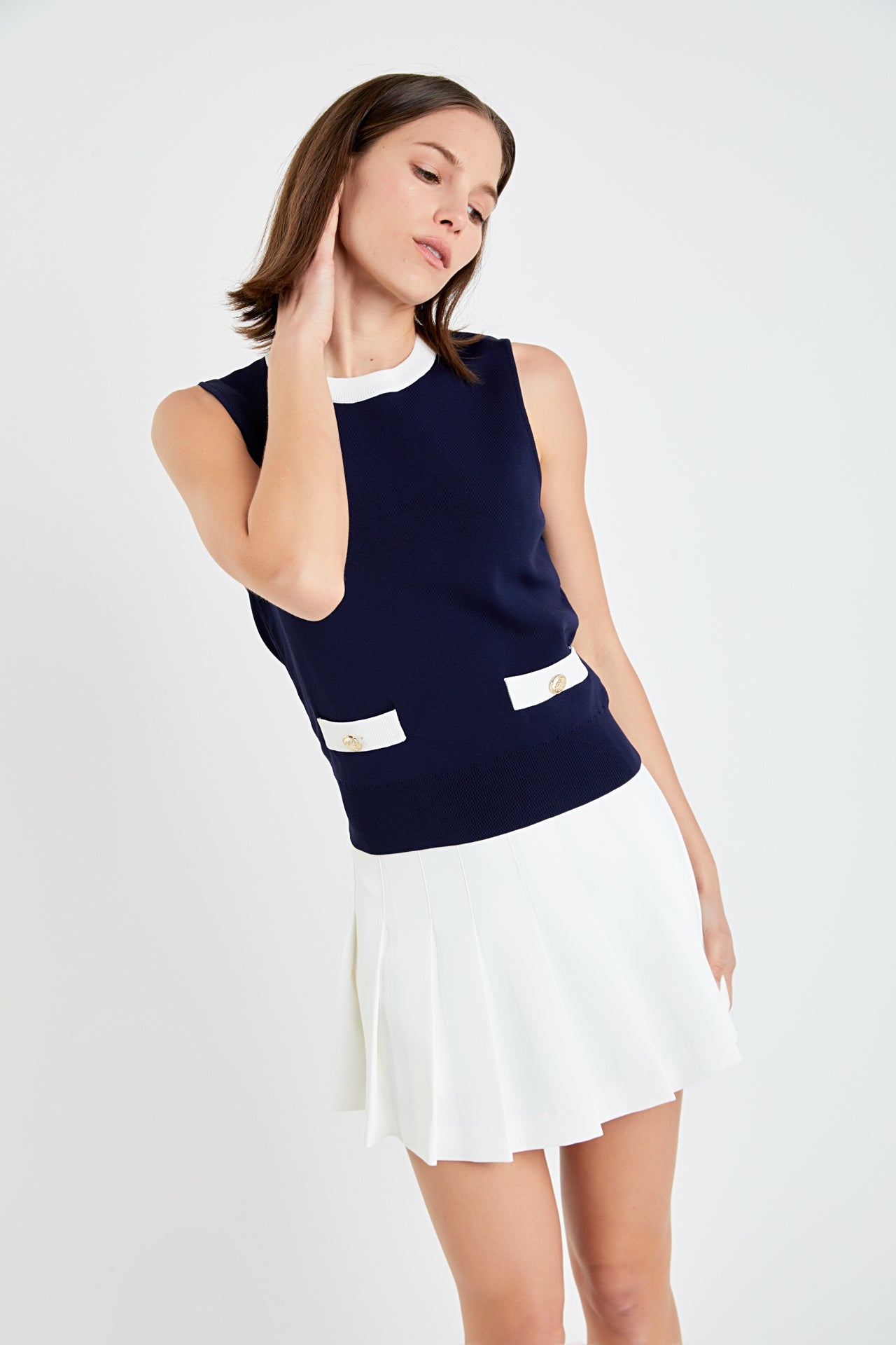ENGLISH FACTORY - Colorblock Sleeveless Knit Top - TOPS available at Objectrare