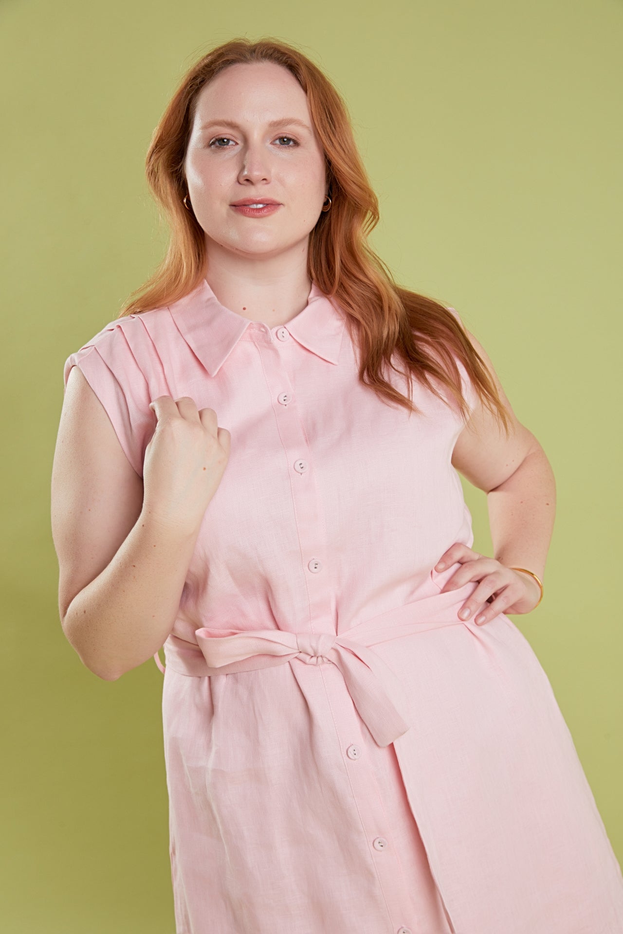 Plus Size Linen Shirt Midi Dress Light Pink / 1x