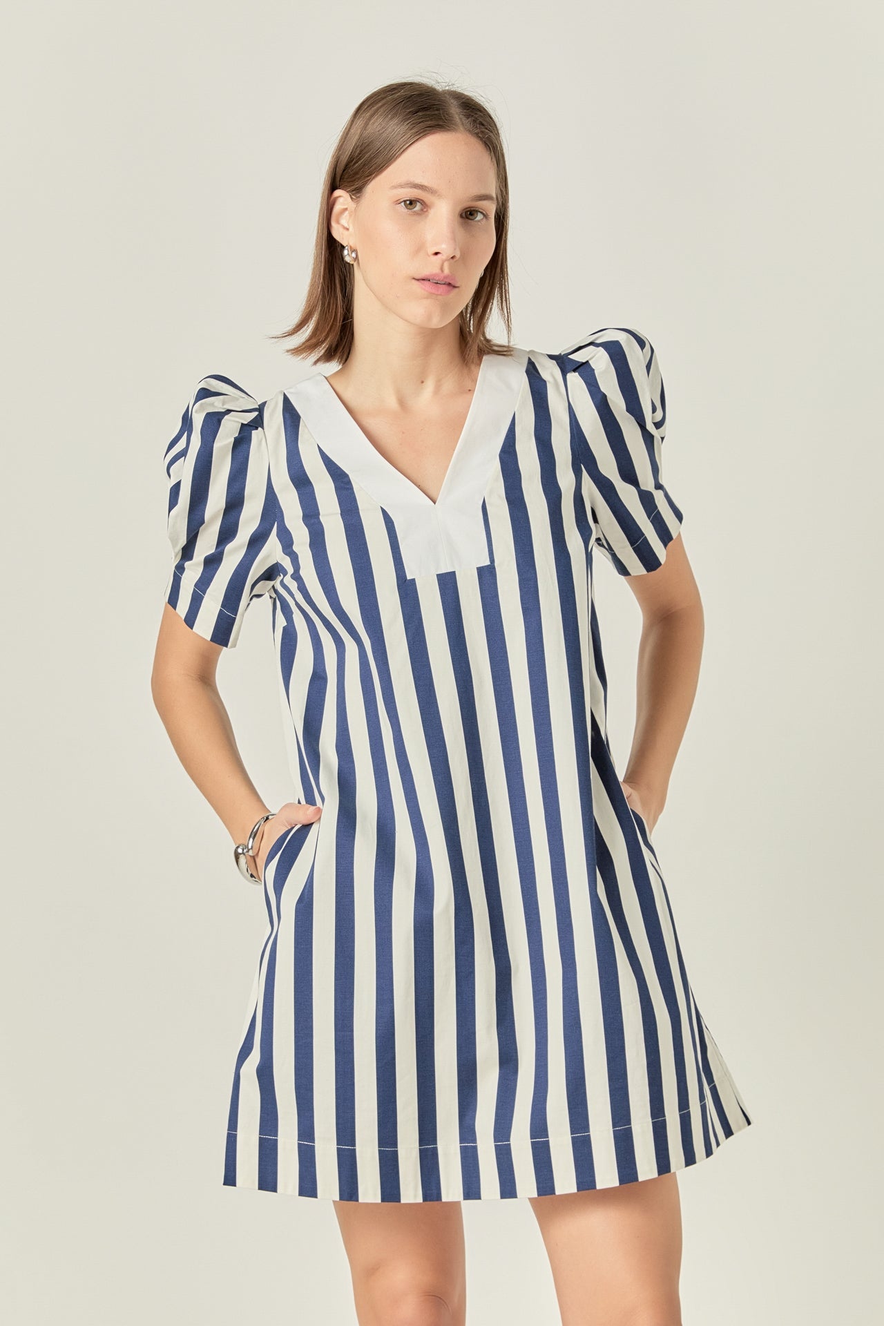 ENGLISH FACTORY - V-neck Puffy Sleeves Dress - DRESSES available at Objectrare