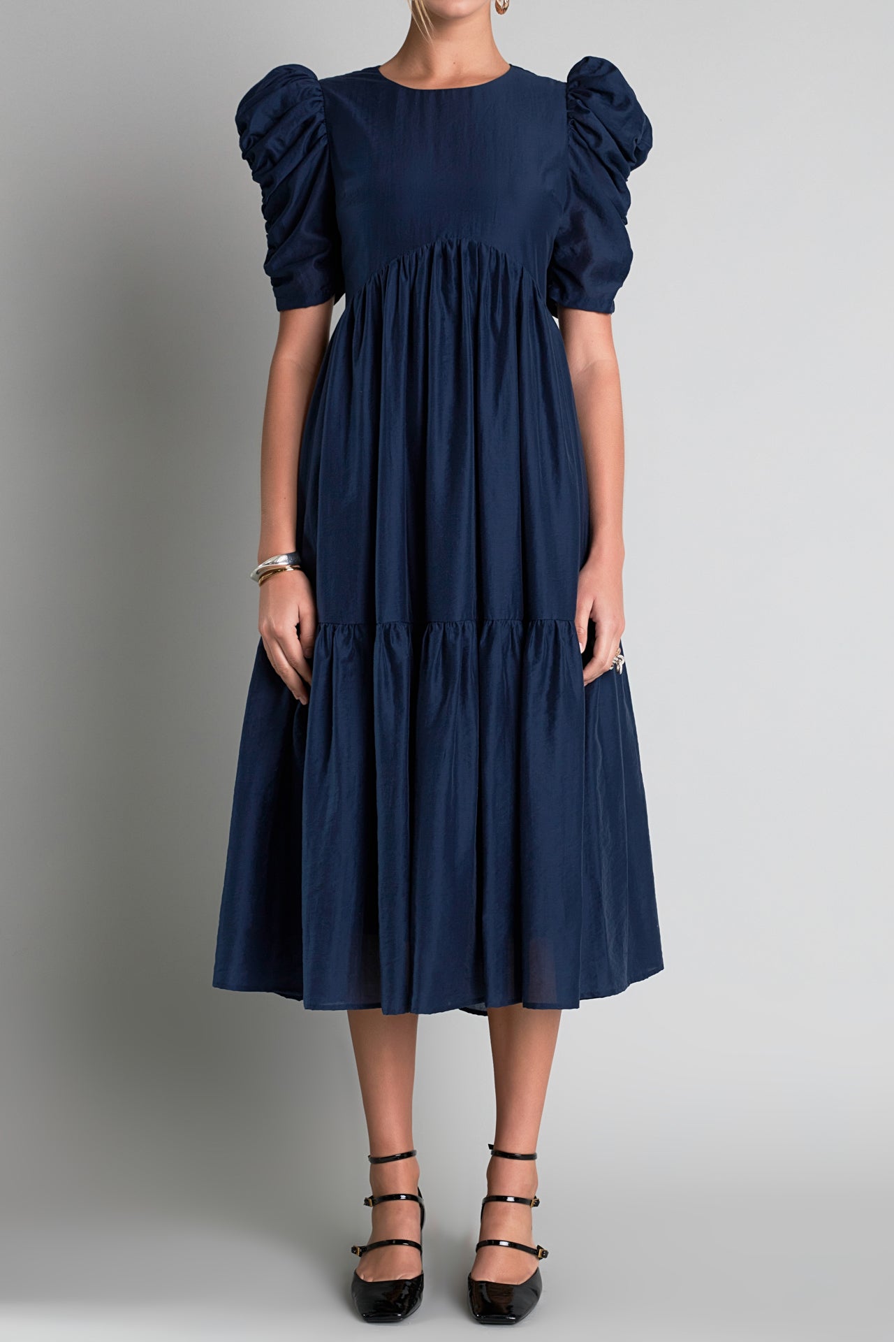 ENGLISH FACTORY - Puff Sleeve Shirred Midi Dress - DRESSES available at Objectrare