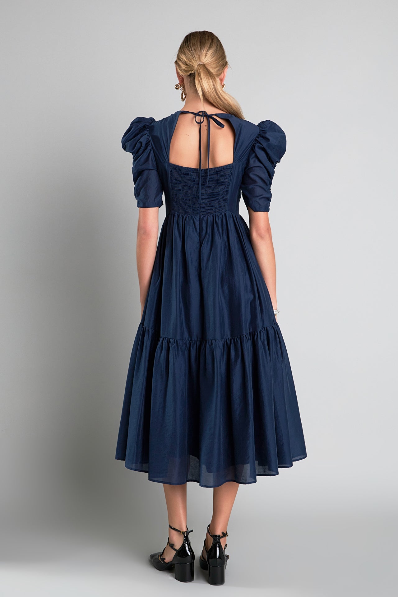 ENGLISH FACTORY - Puff Sleeve Shirred Midi Dress - DRESSES available at Objectrare