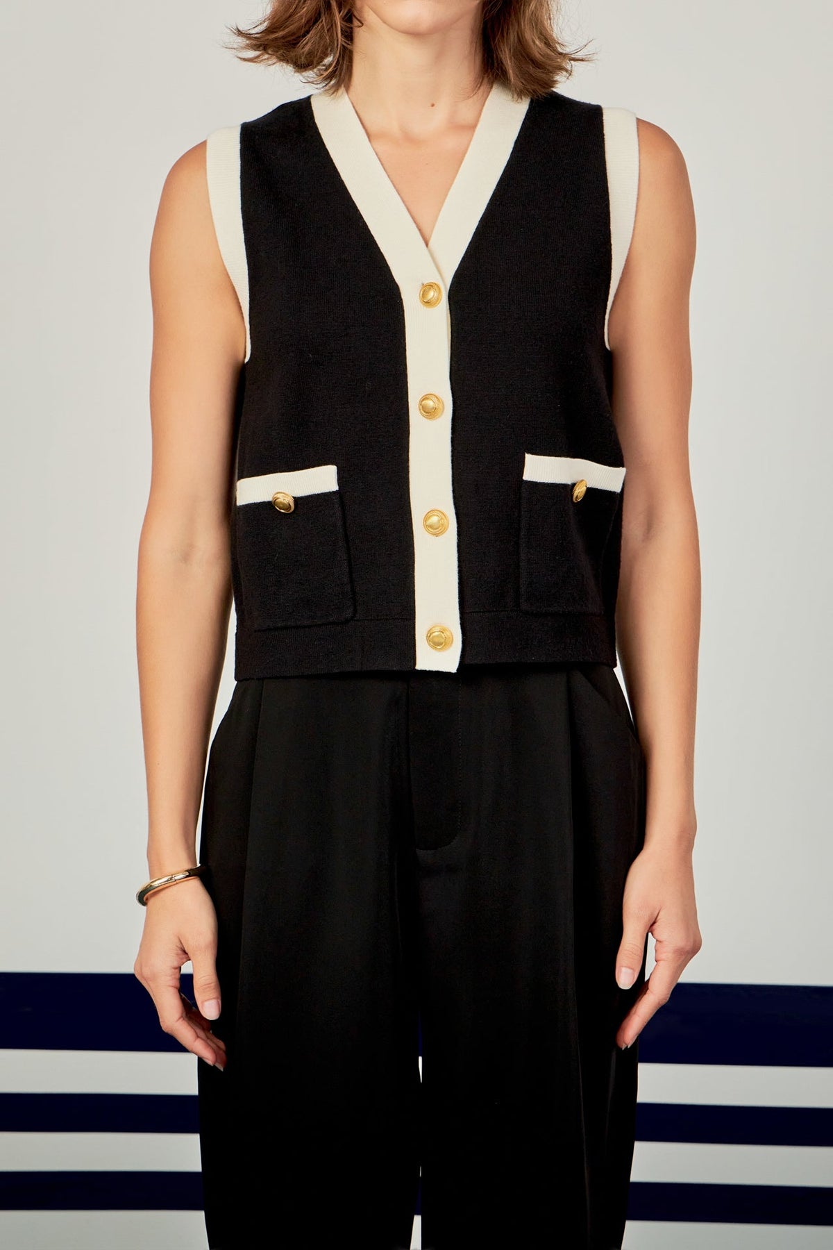 ENGLISH FACTORY - Colorblock Knit Vest - VESTS available at Objectrare