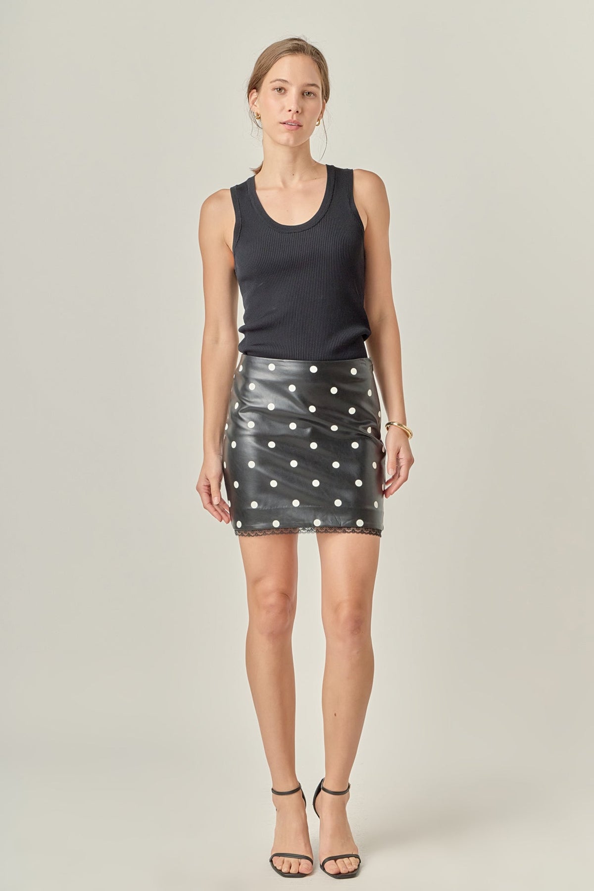 ENGLISH FACTORY - Polka Dot Pu Mini Skirt - SKIRTS available at Objectrare