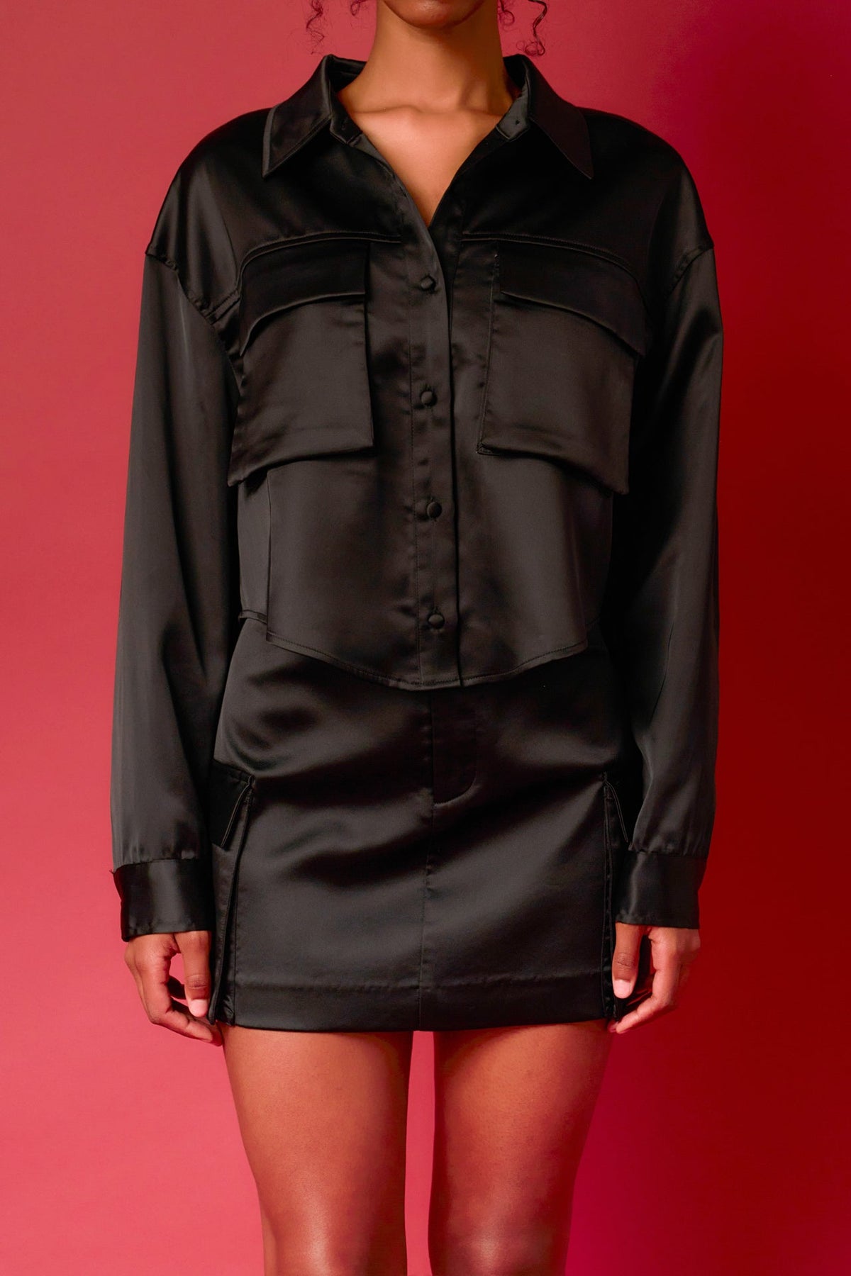 ENDLESS ROSE - Satin Pocket Detailed Top - TOPS available at Objectrare