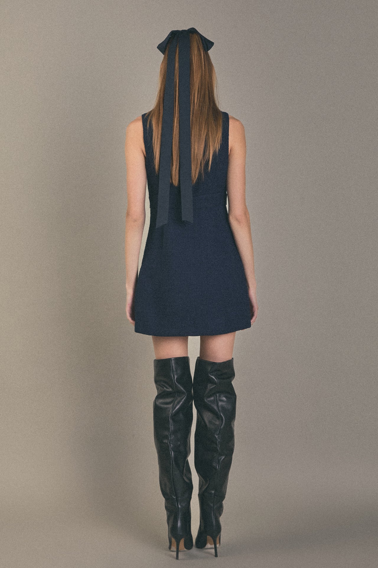 ENGLISH FACTORY - Gold Button Pointed Tweed Dress - DRESSES available at Objectrare