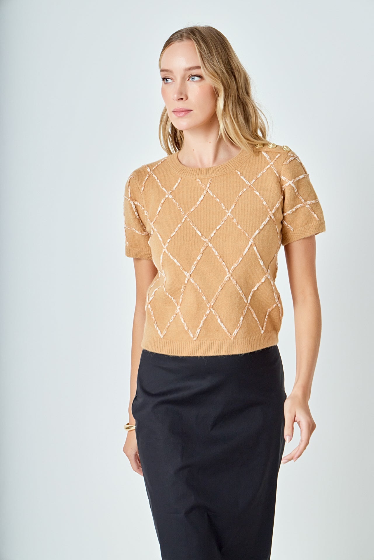 ENDLESS ROSE - Diamond Pattern Knit - SWEATERS & KNITS available at Objectrare