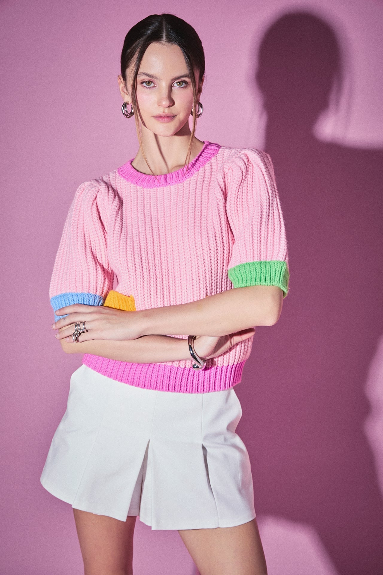 ENGLISH FACTORY - Colorblock Puff Sleeve Knit - SWEATERS & KNITS available at Objectrare