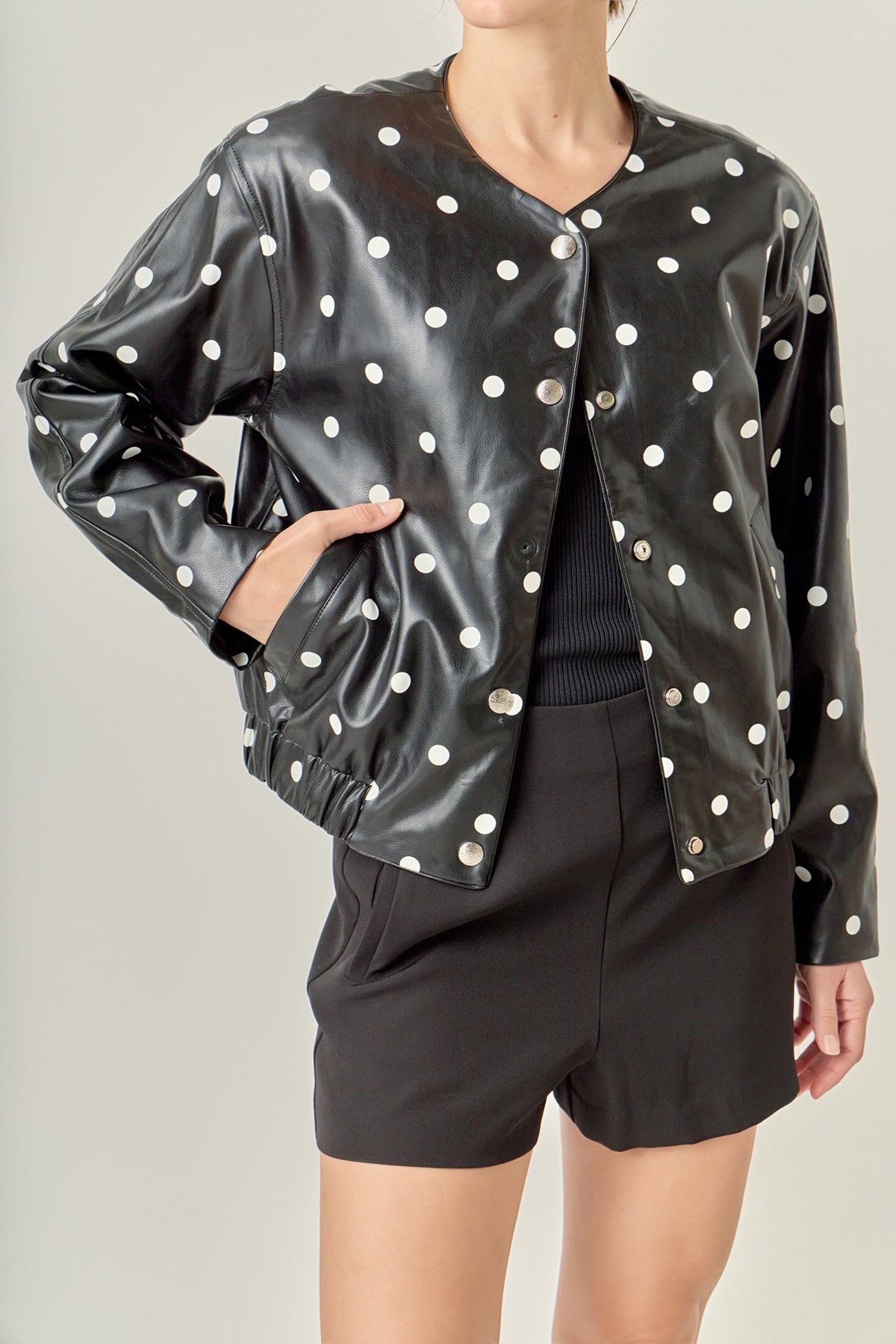 ENGLISH FACTORY - Polka Dot Faux Leather Jacket - JACKETS available at Objectrare