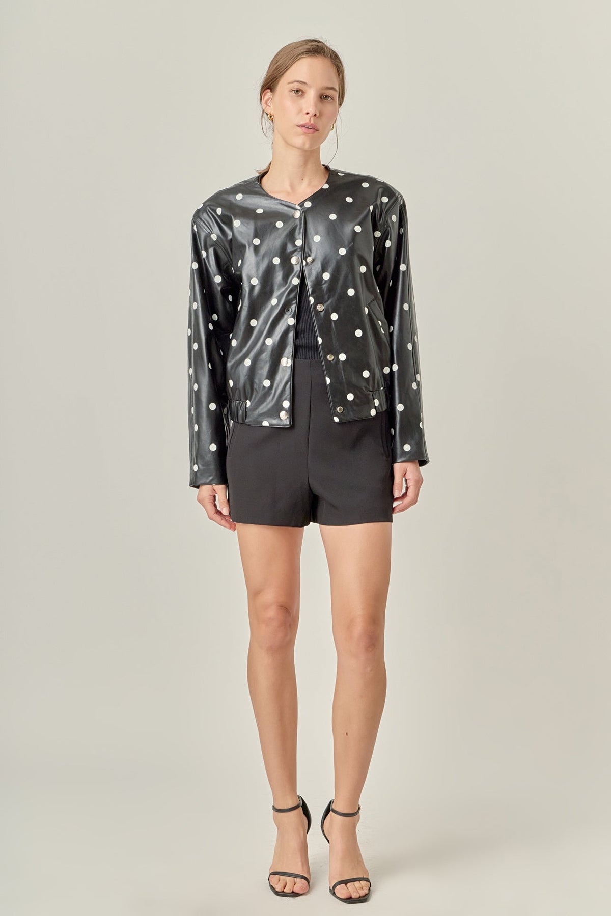 ENGLISH FACTORY - Polka Dot Faux Leather Jacket - JACKETS available at Objectrare