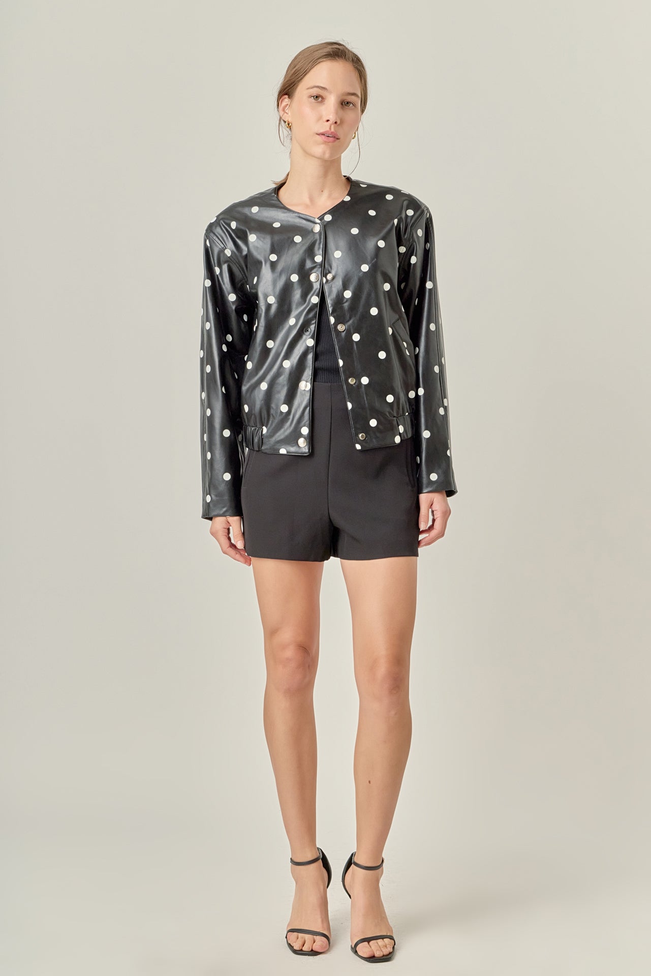 ENGLISH FACTORY - Polka Dot Faux Leather Jacket - JACKETS available at Objectrare