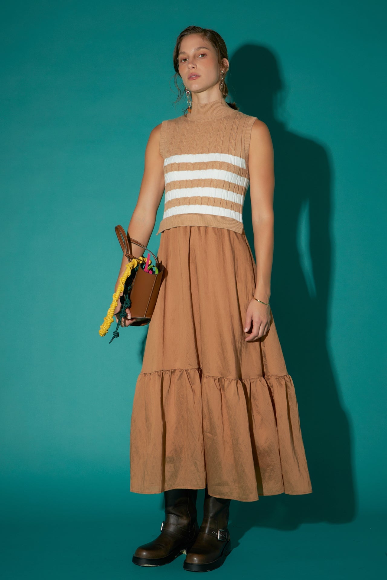 ENGLISH FACTORY - Mock Neck Sleeveless Mix Media Dress - DRESSES available at Objectrare