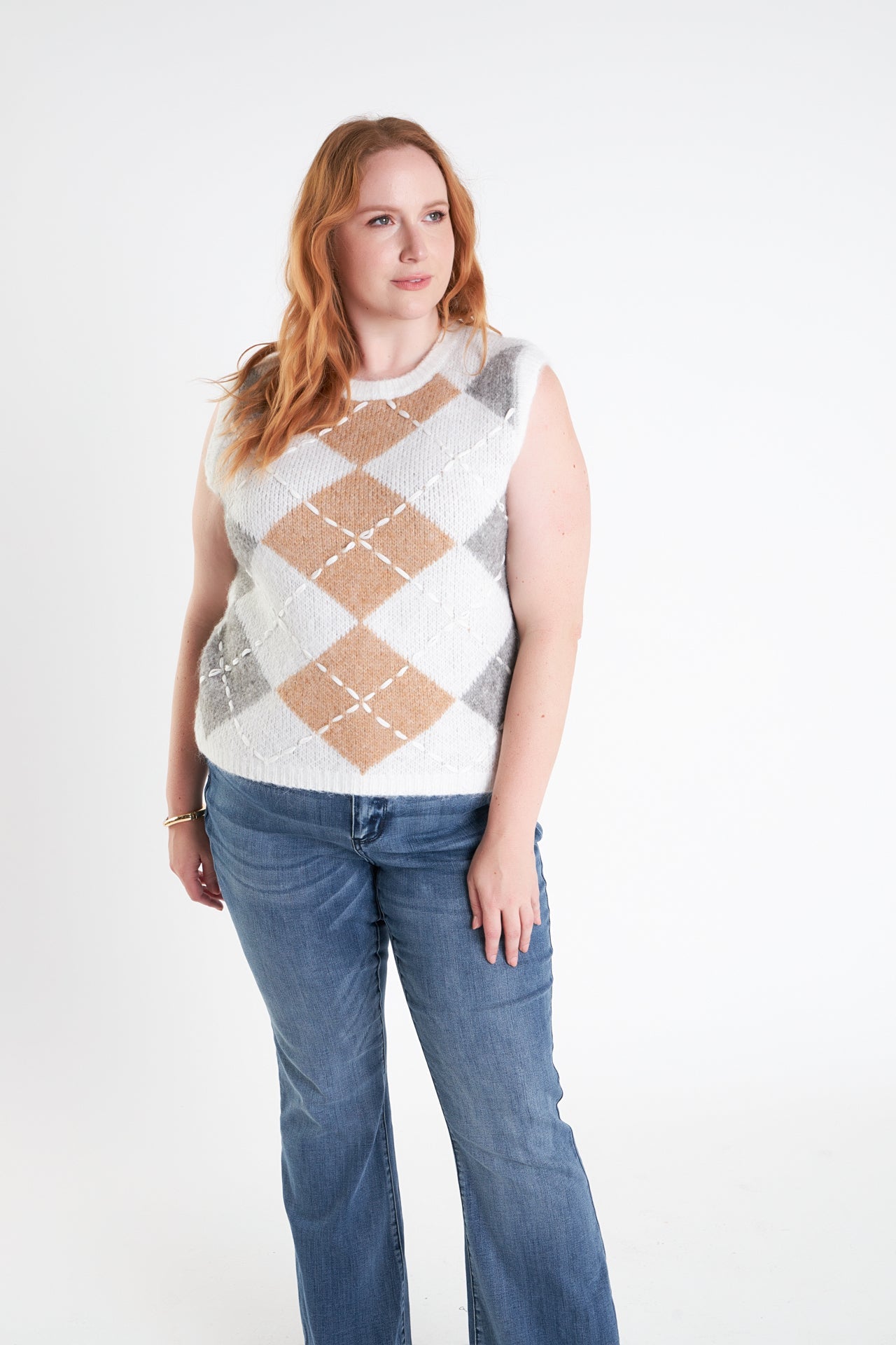 ENGLISH FACTORY - Argyle Knit Vest - Plus Size - TOPS available at Objectrare