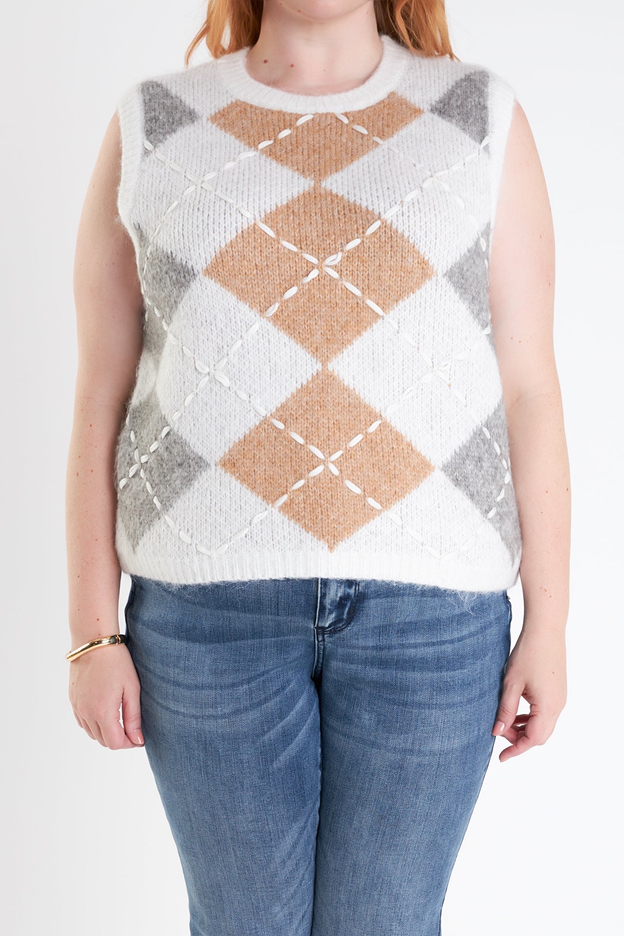 ENGLISH FACTORY - Argyle Knit Vest - Plus Size - TOPS available at Objectrare