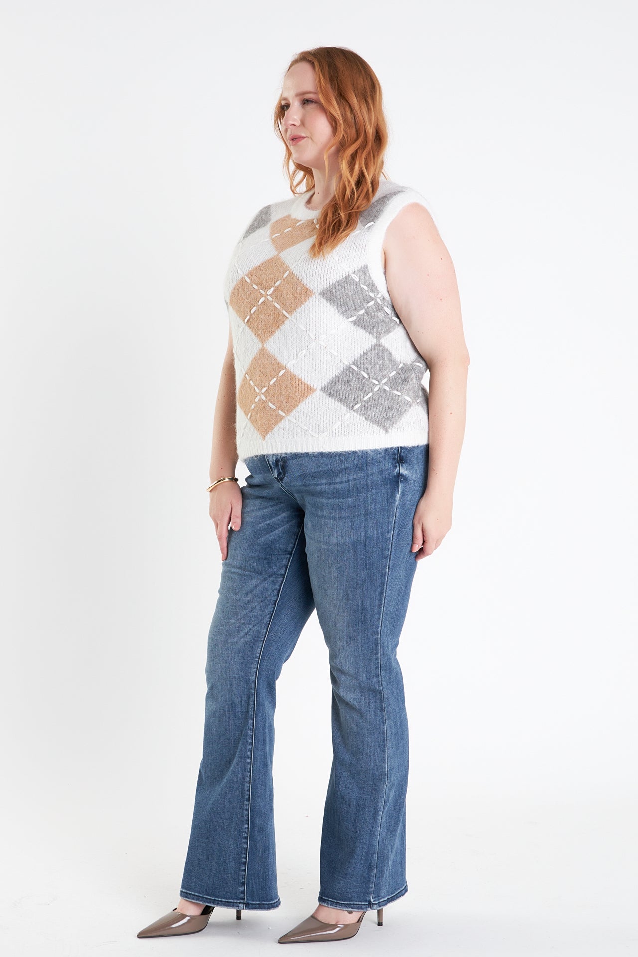 ENGLISH FACTORY - Argyle Knit Vest - Plus Size - TOPS available at Objectrare
