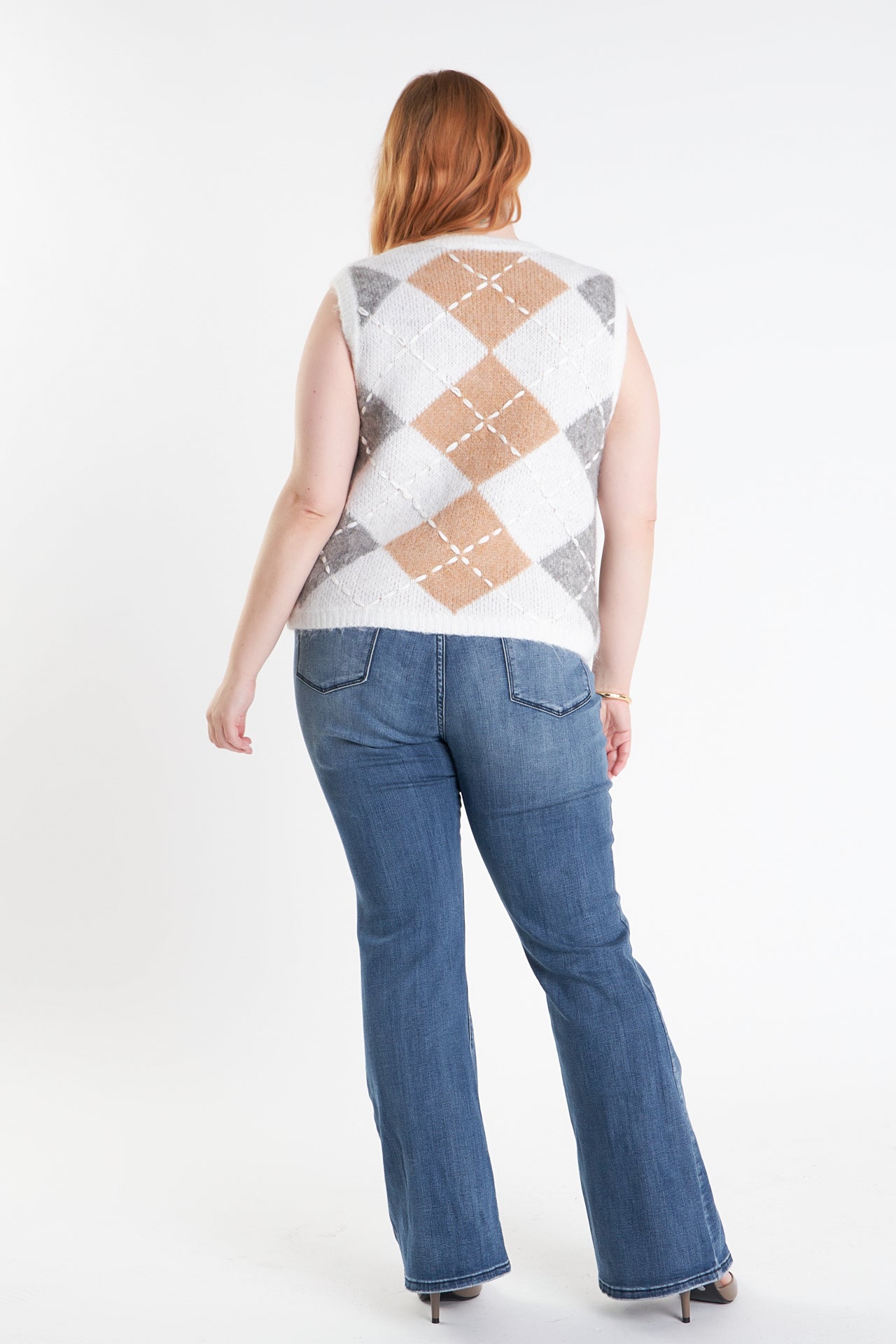 ENGLISH FACTORY - Argyle Knit Vest - Plus Size - TOPS available at Objectrare
