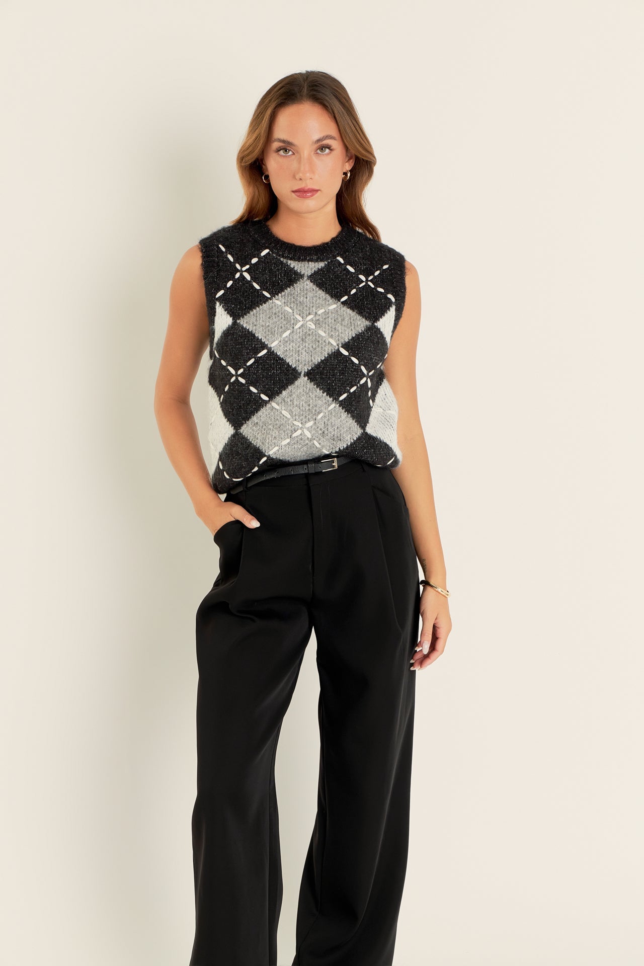 ENGLISH FACTORY - Argyle Knit Vest - TOPS available at Objectrare
