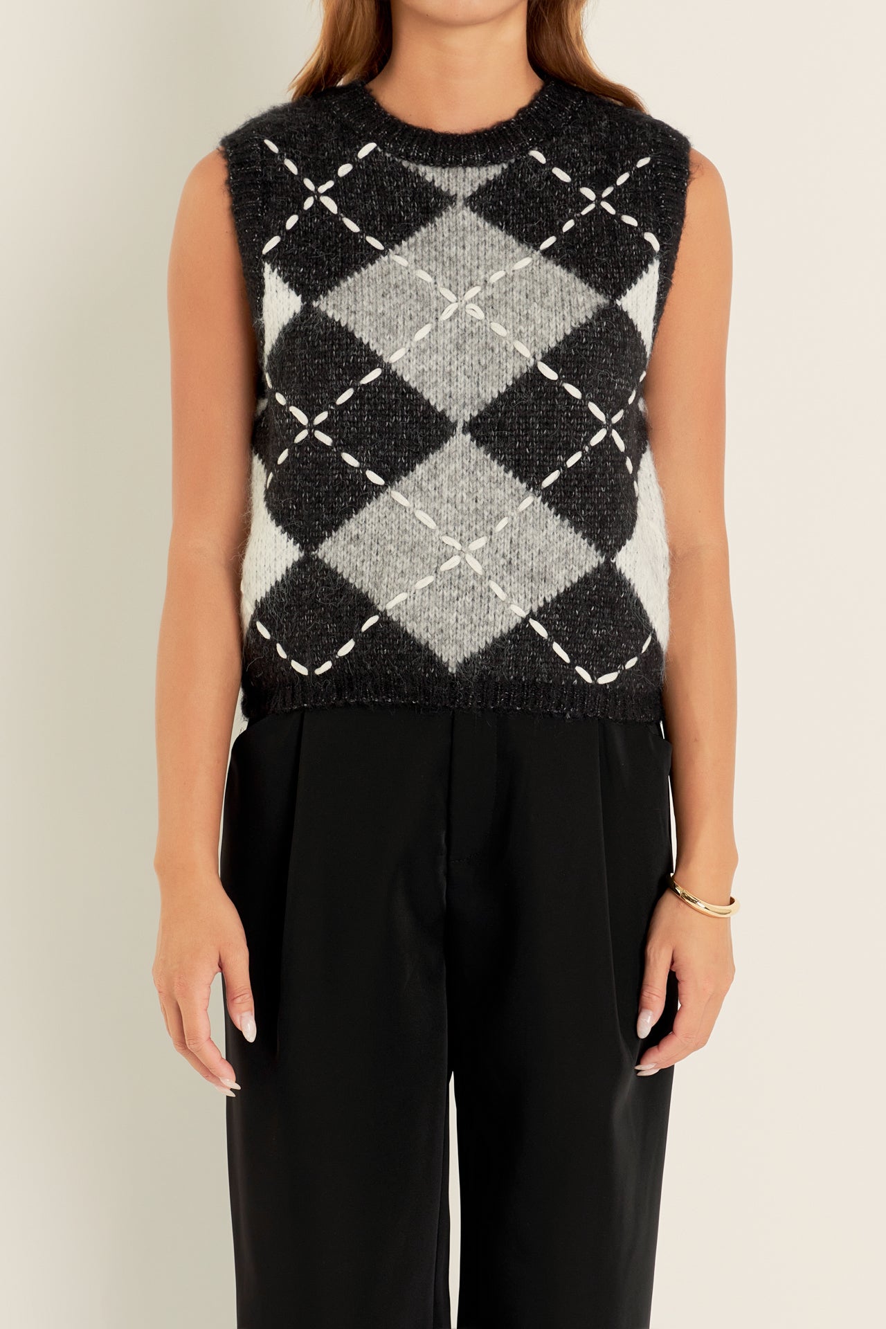 ENGLISH FACTORY - Argyle Knit Vest - TOPS available at Objectrare