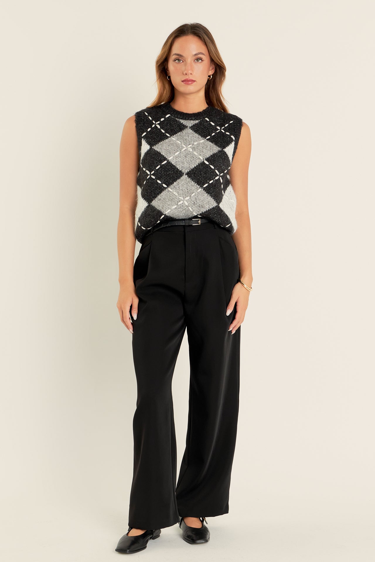 ENGLISH FACTORY - Argyle Knit Vest - TOPS available at Objectrare