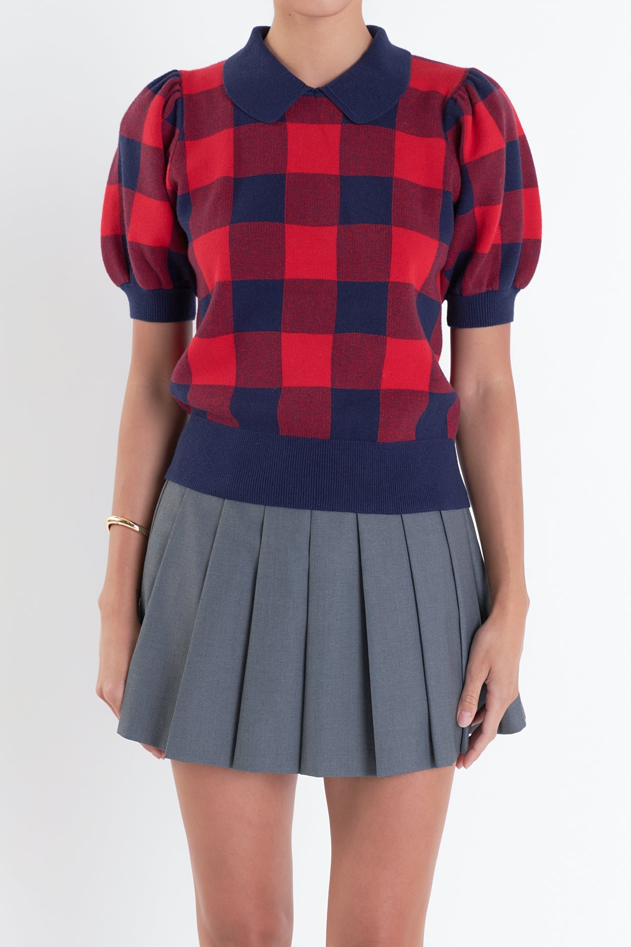 ENGLISH FACTORY - Gingham Collar Knit Top - TOPS available at Objectrare