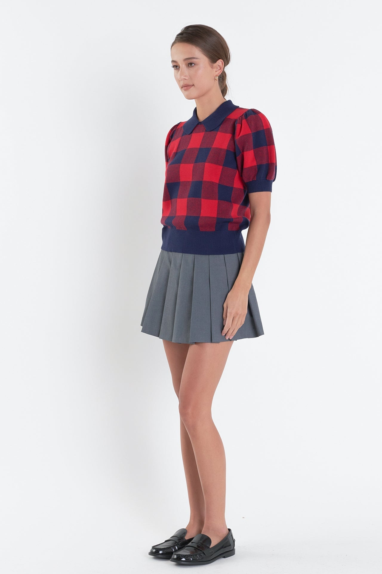 ENGLISH FACTORY - Gingham Collar Knit Top - TOPS available at Objectrare