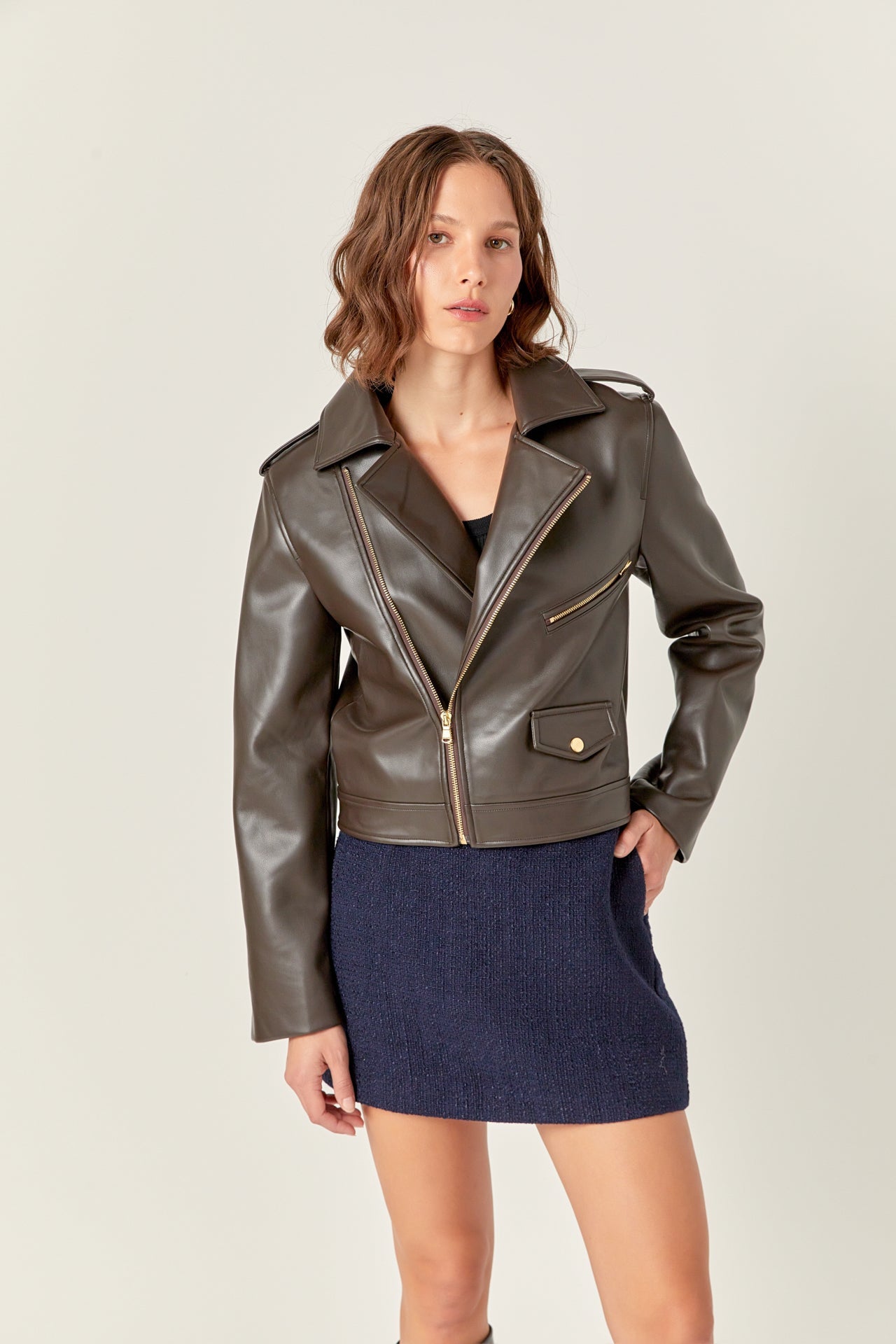 ENGLISH FACTORY - Faux Leather Biker Jacket - JACKETS available at Objectrare