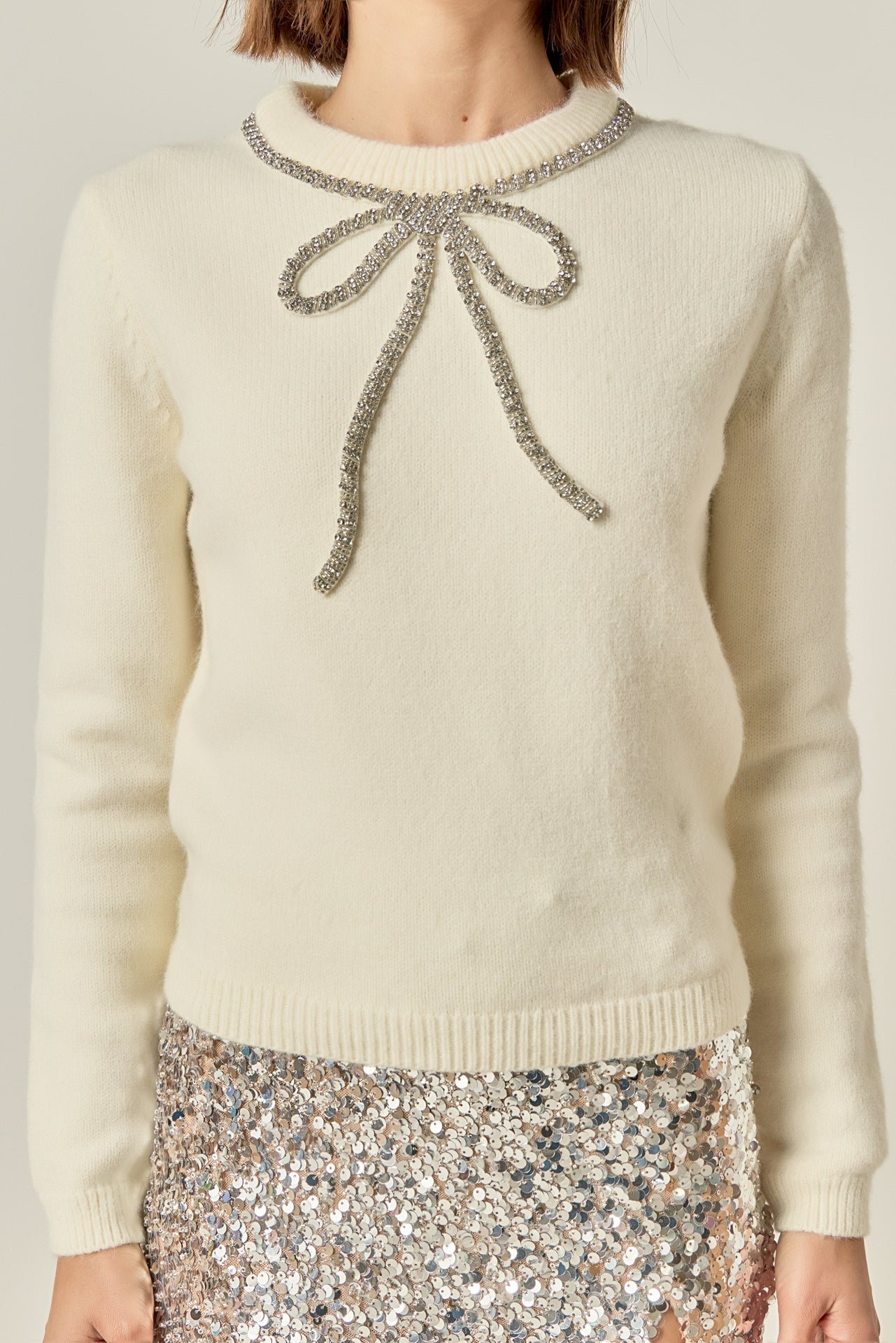 ENGLISH FACTORY - Rhinestone Bow Knit - TOPS available at Objectrare