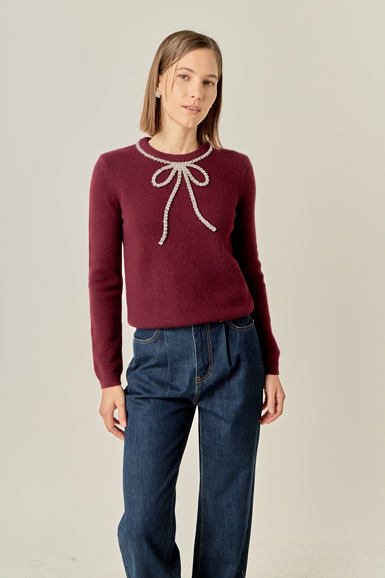 ENGLISH FACTORY - Rhinestone Bow Knit - TOPS available at Objectrare