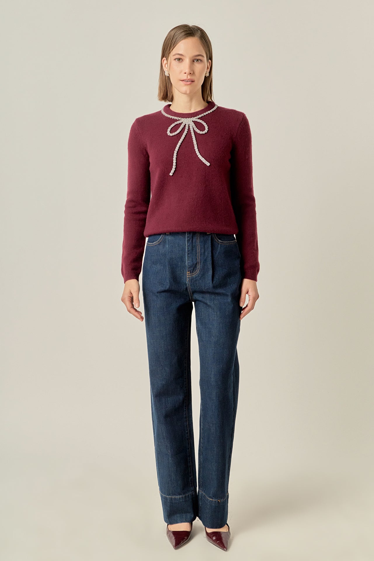 ENGLISH FACTORY - Rhinestone Bow Knit - TOPS available at Objectrare