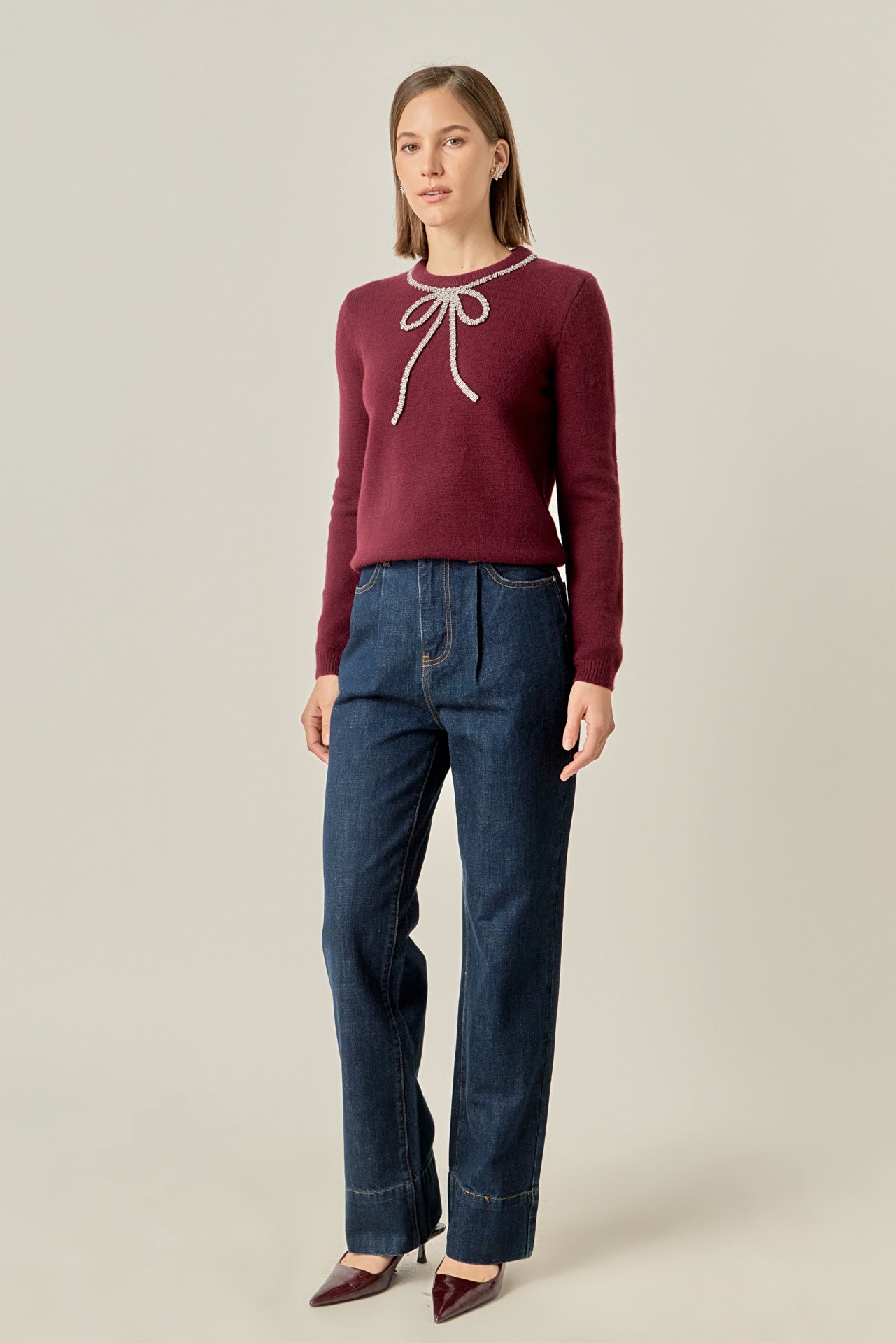 ENGLISH FACTORY - Rhinestone Bow Knit - TOPS available at Objectrare