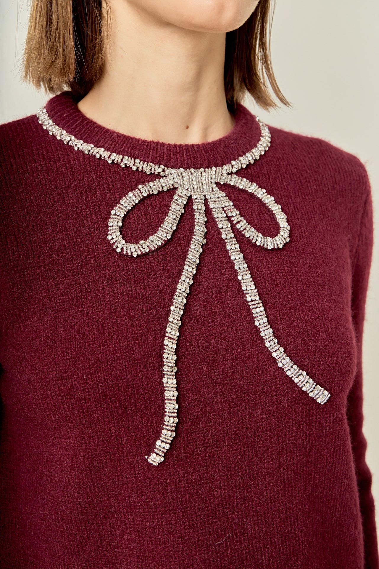 ENGLISH FACTORY - Rhinestone Bow Knit - TOPS available at Objectrare