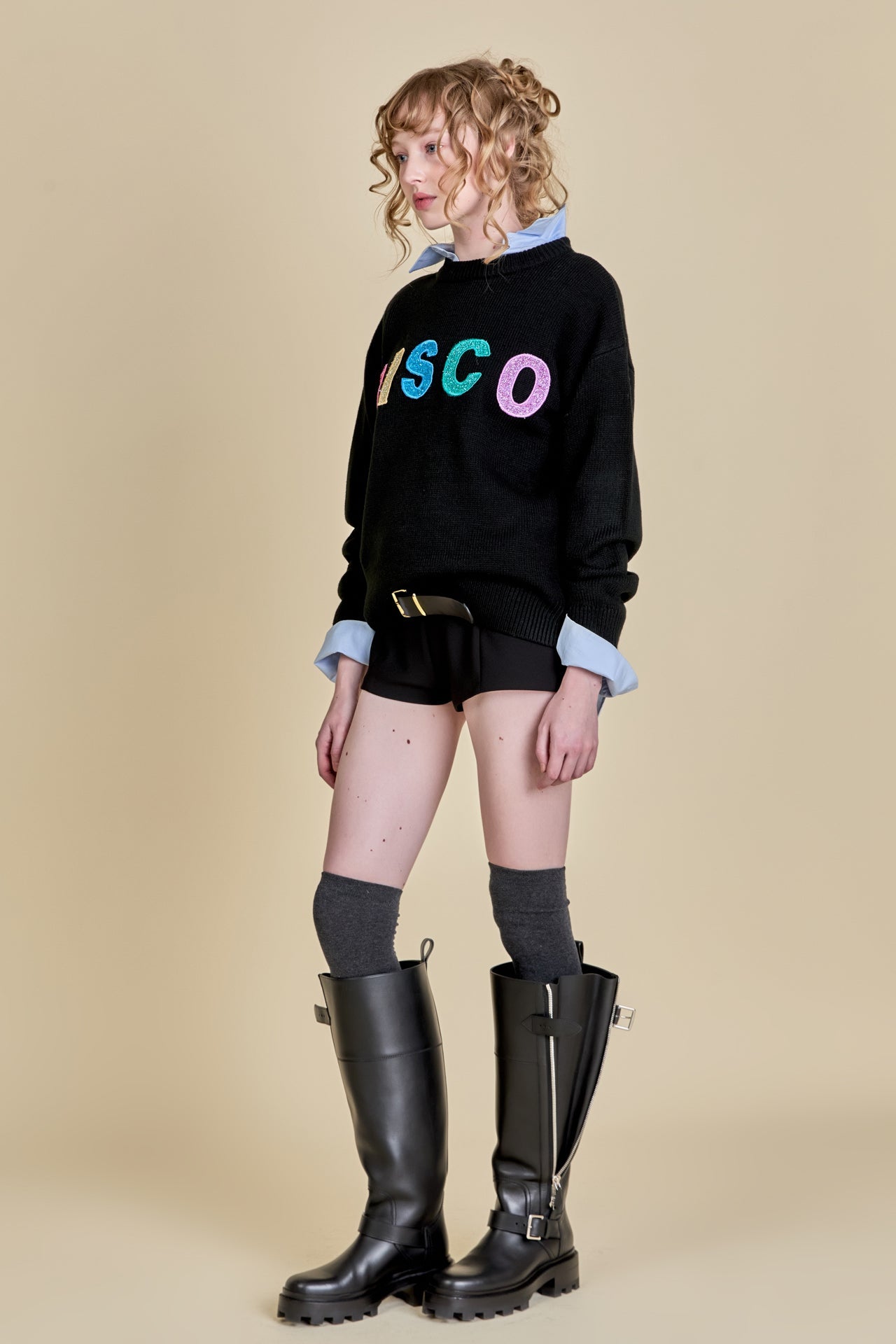 ENGLISH FACTORY - Disco Glitter Lettering Sweater - SWEATERS & KNITS available at Objectrare