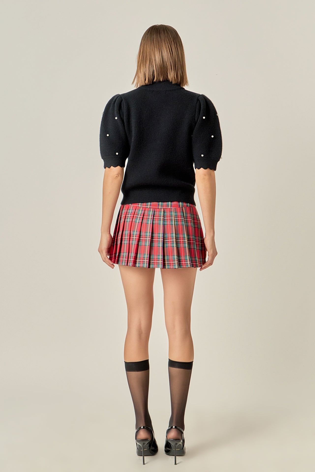 ENGLISH FACTORY - Scalloped Puff Sleeve Embellishment Knit - SWEATERS & KNITS available at Objectrare