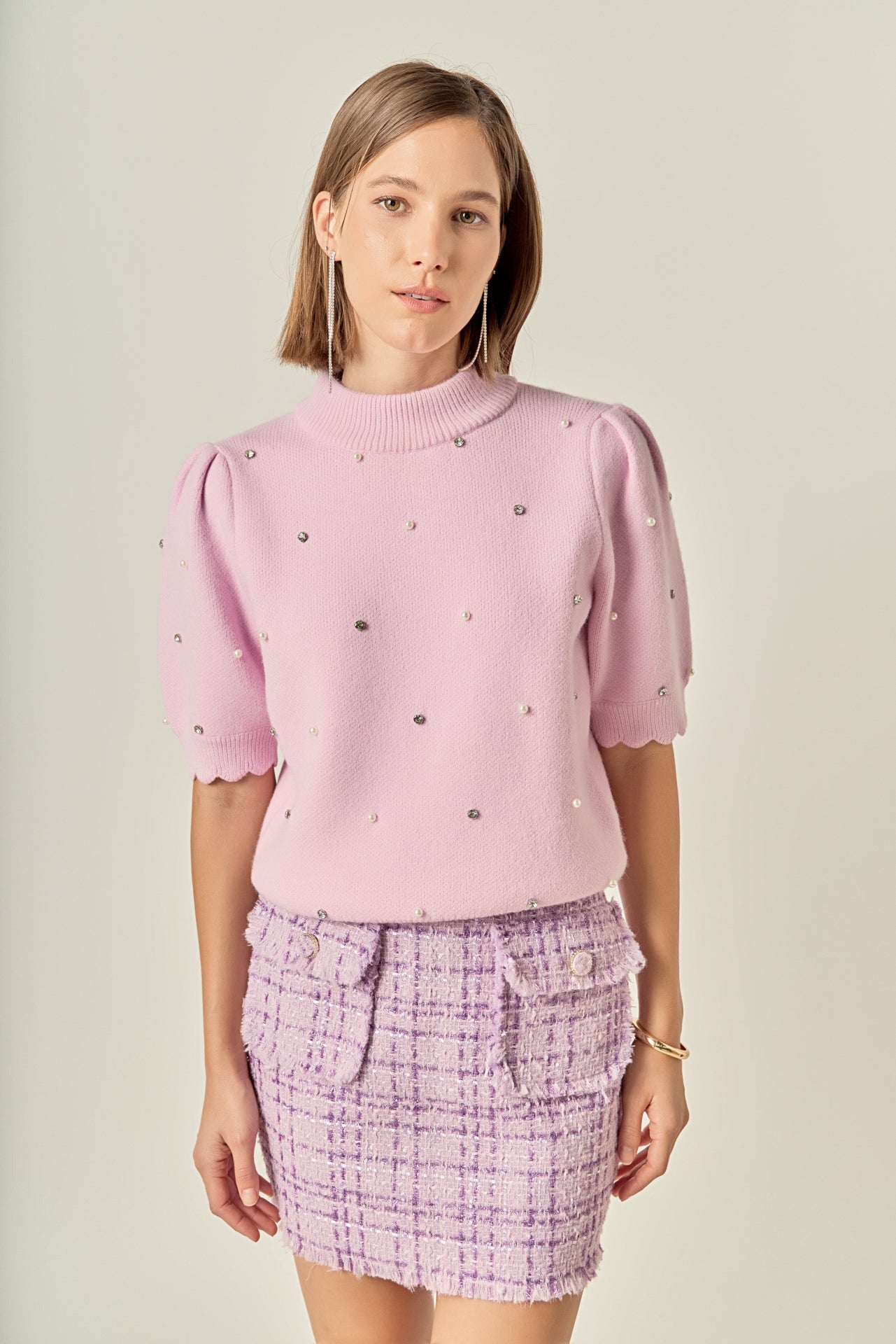 ENGLISH FACTORY - Scalloped Puff Sleeve Embellishment Knit - SWEATERS & KNITS available at Objectrare