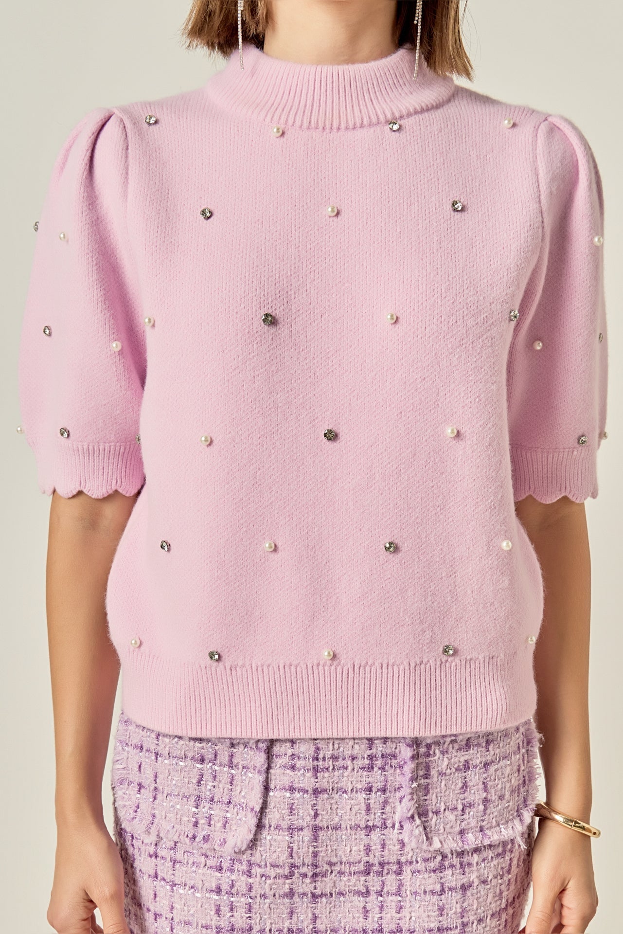 ENGLISH FACTORY - Scalloped Puff Sleeve Embellishment Knit - SWEATERS & KNITS available at Objectrare