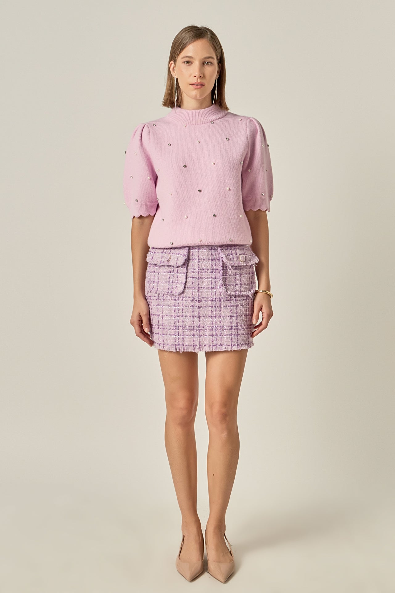 ENGLISH FACTORY - Scalloped Puff Sleeve Embellishment Knit - SWEATERS & KNITS available at Objectrare