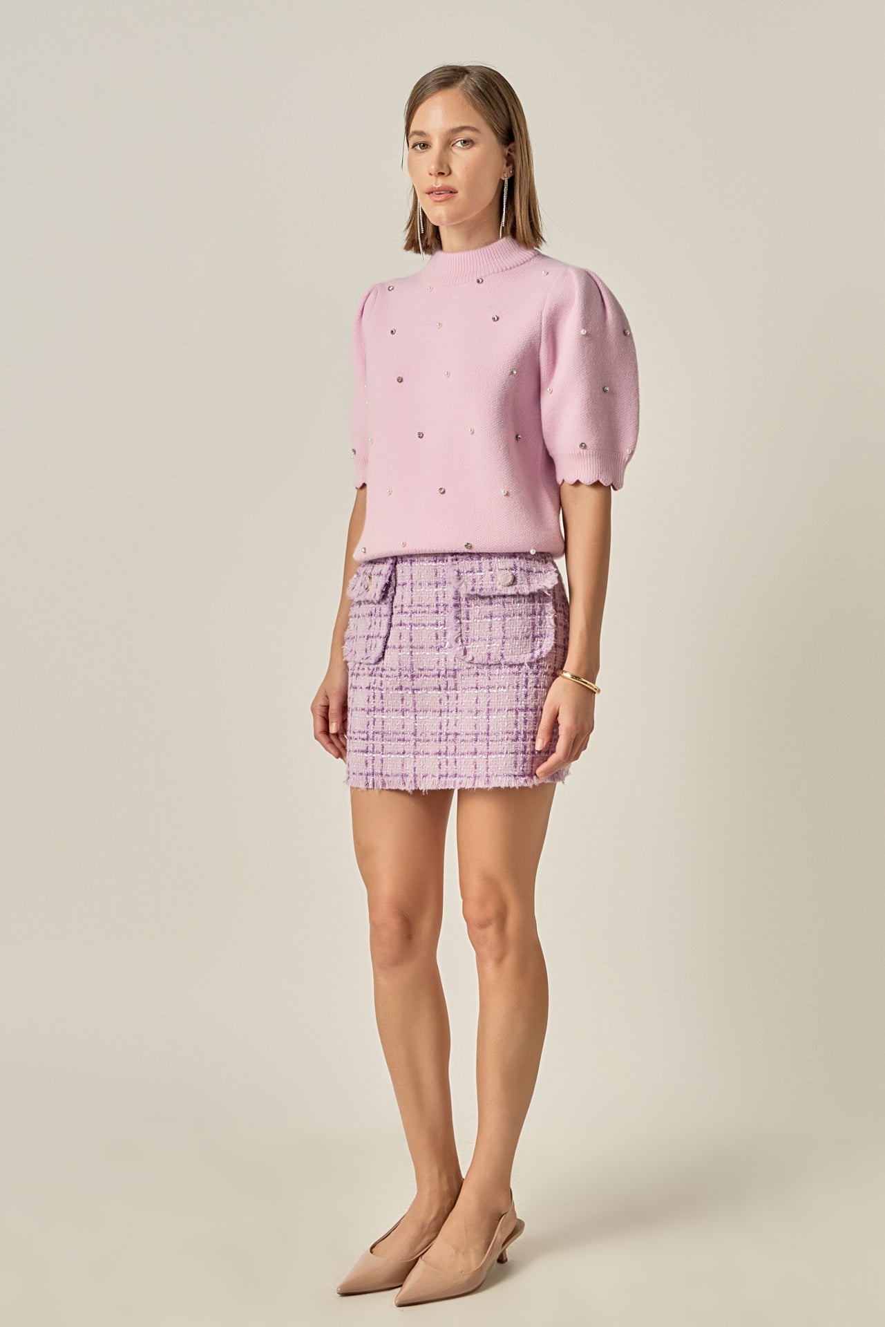 ENGLISH FACTORY - Scalloped Puff Sleeve Embellishment Knit - SWEATERS & KNITS available at Objectrare