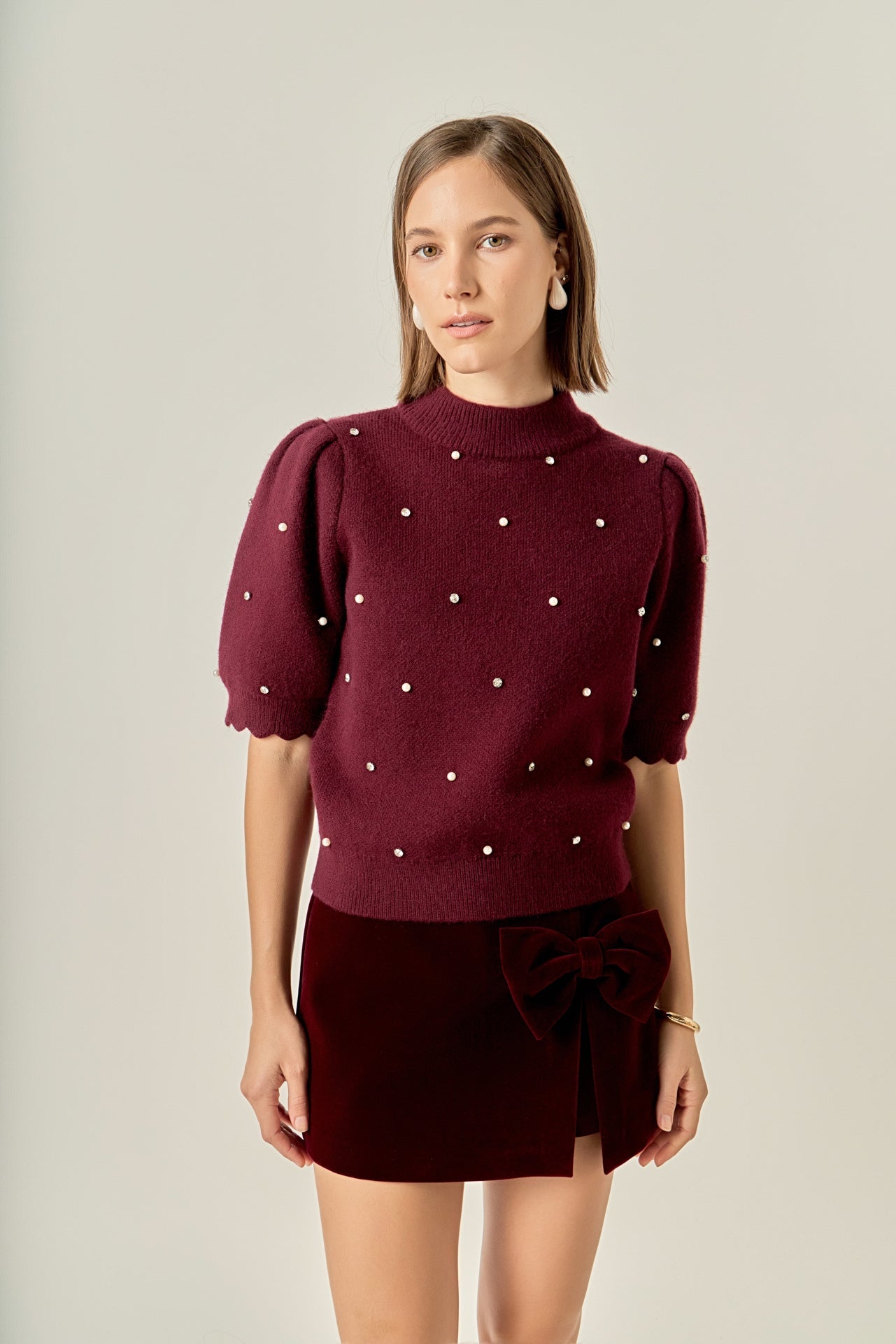 ENGLISH FACTORY - Scalloped Puff Sleeve Embellishment Knit - SWEATERS & KNITS available at Objectrare
