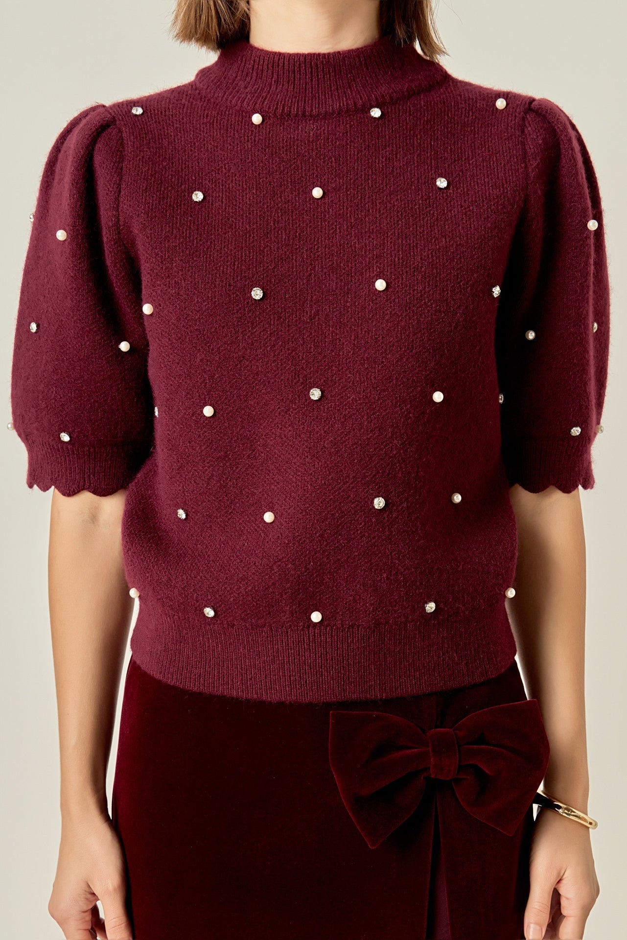 ENGLISH FACTORY - Scalloped Puff Sleeve Embellishment Knit - SWEATERS & KNITS available at Objectrare