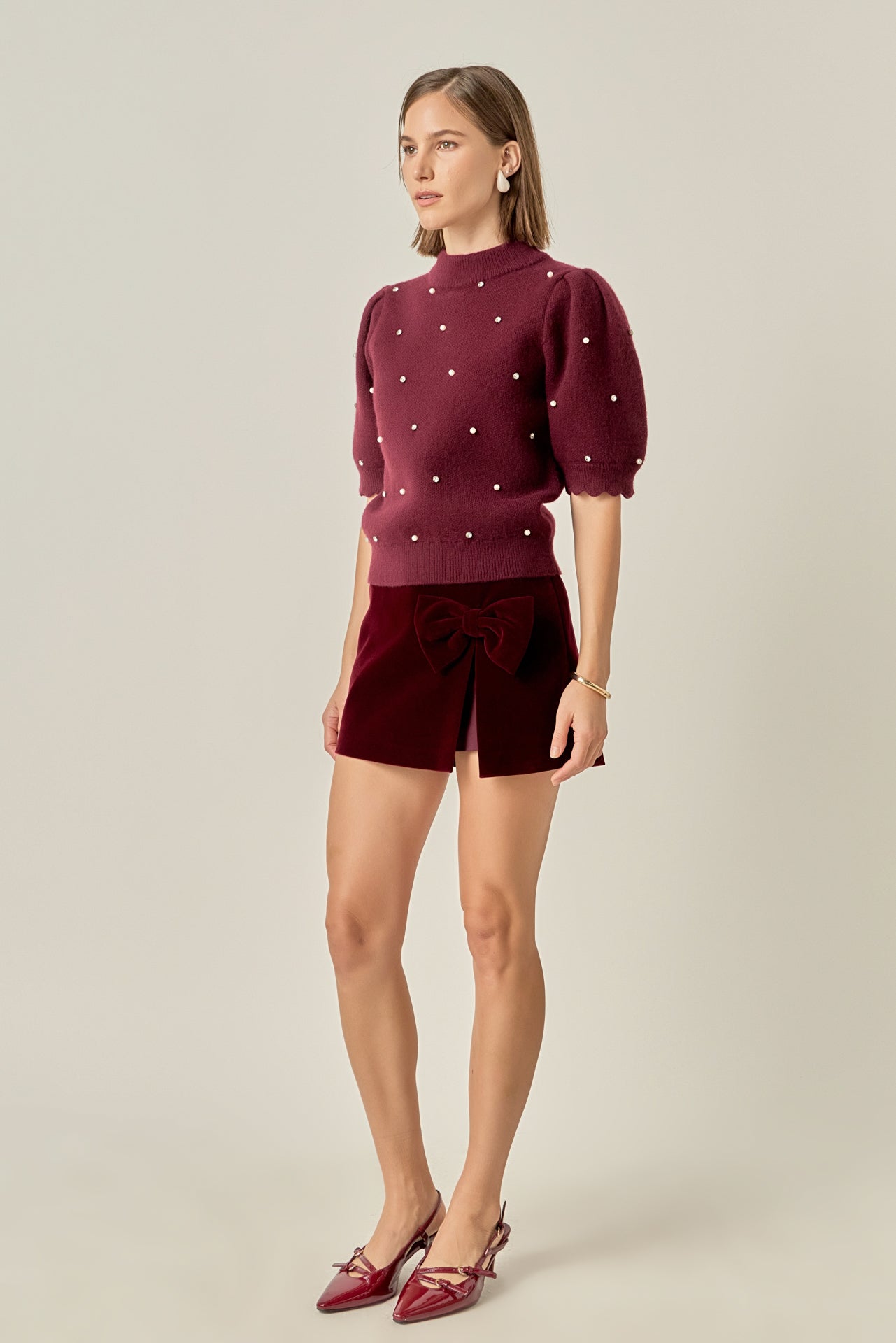 ENGLISH FACTORY - Scalloped Puff Sleeve Embellishment Knit - SWEATERS & KNITS available at Objectrare