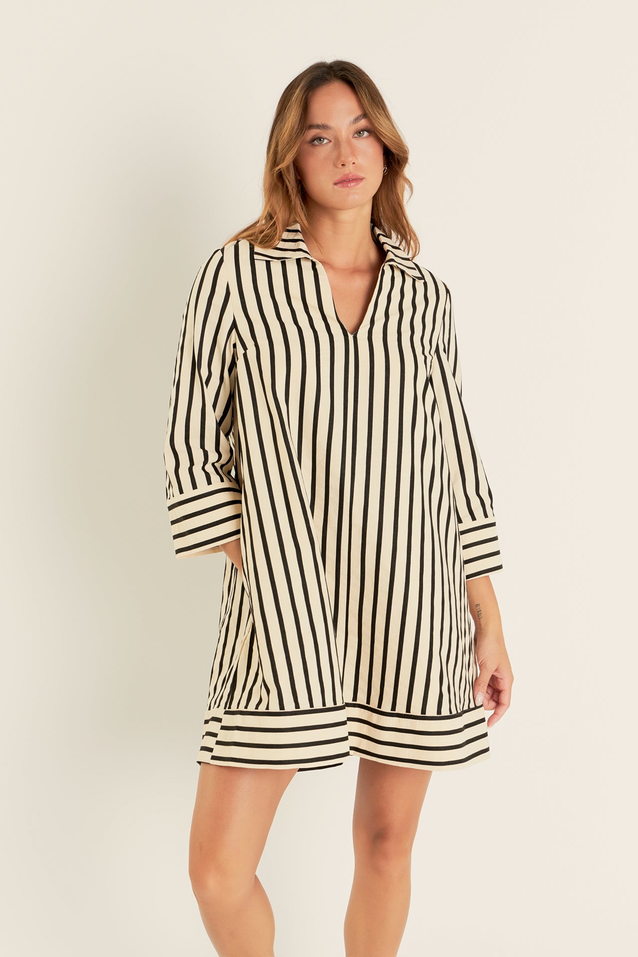 ENGLISH FACTORY - Stripe Collared Mini Dress - DRESSES available at Objectrare