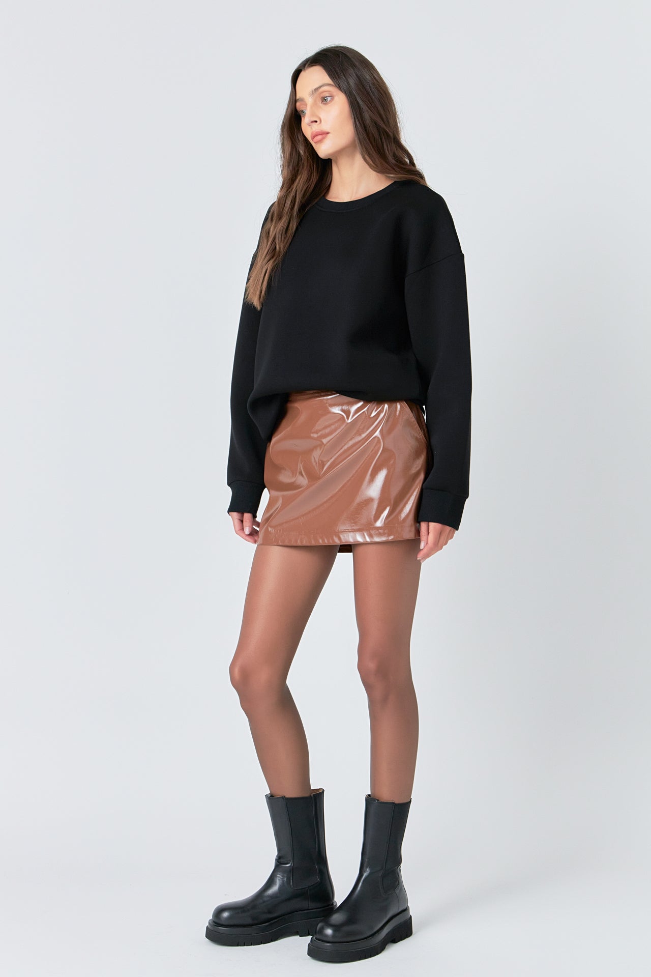 GREY LAB - Glossy Faux Leather Skort - SKORTS available at Objectrare