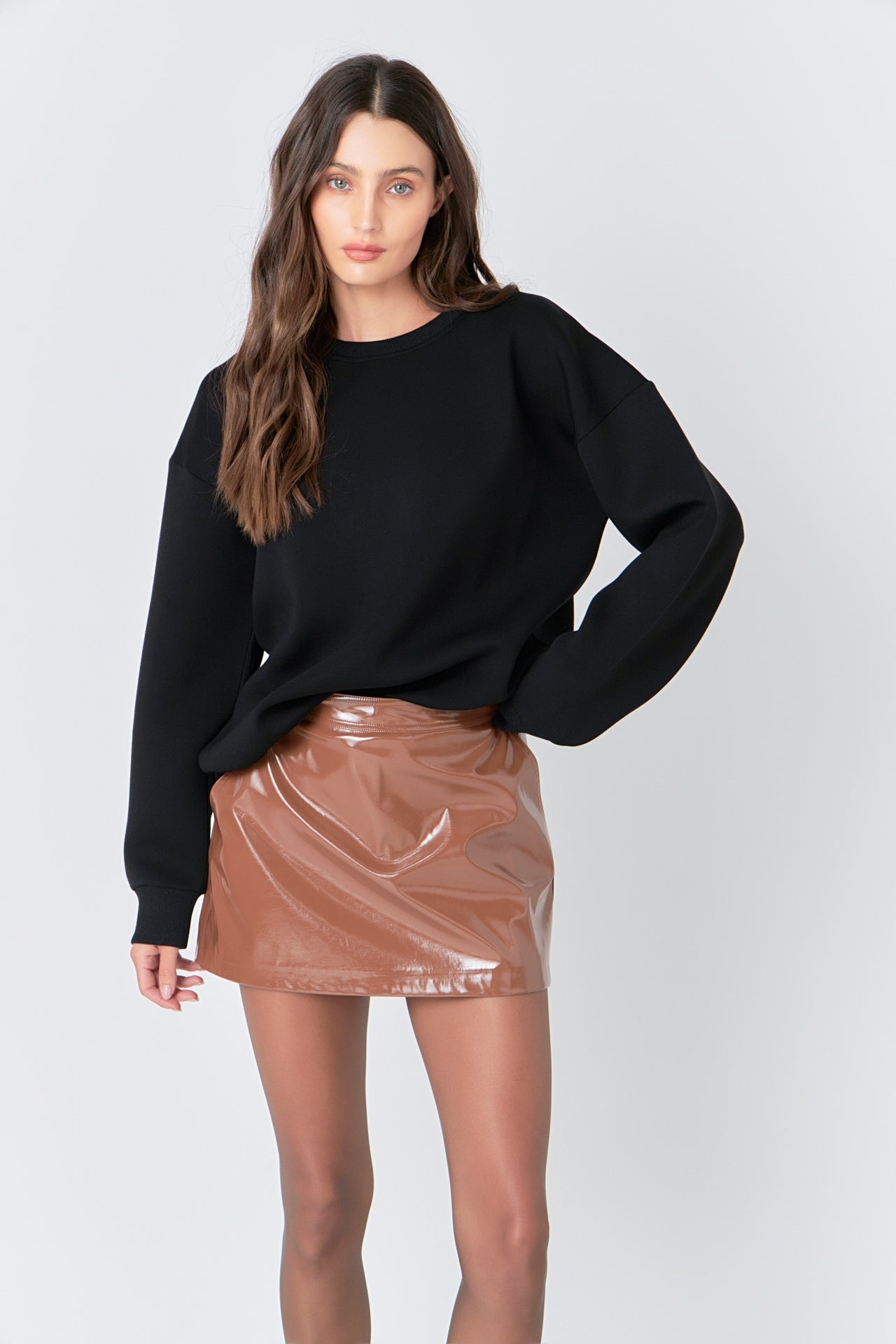 GREY LAB - Glossy Faux Leather Skort - SKORTS available at Objectrare