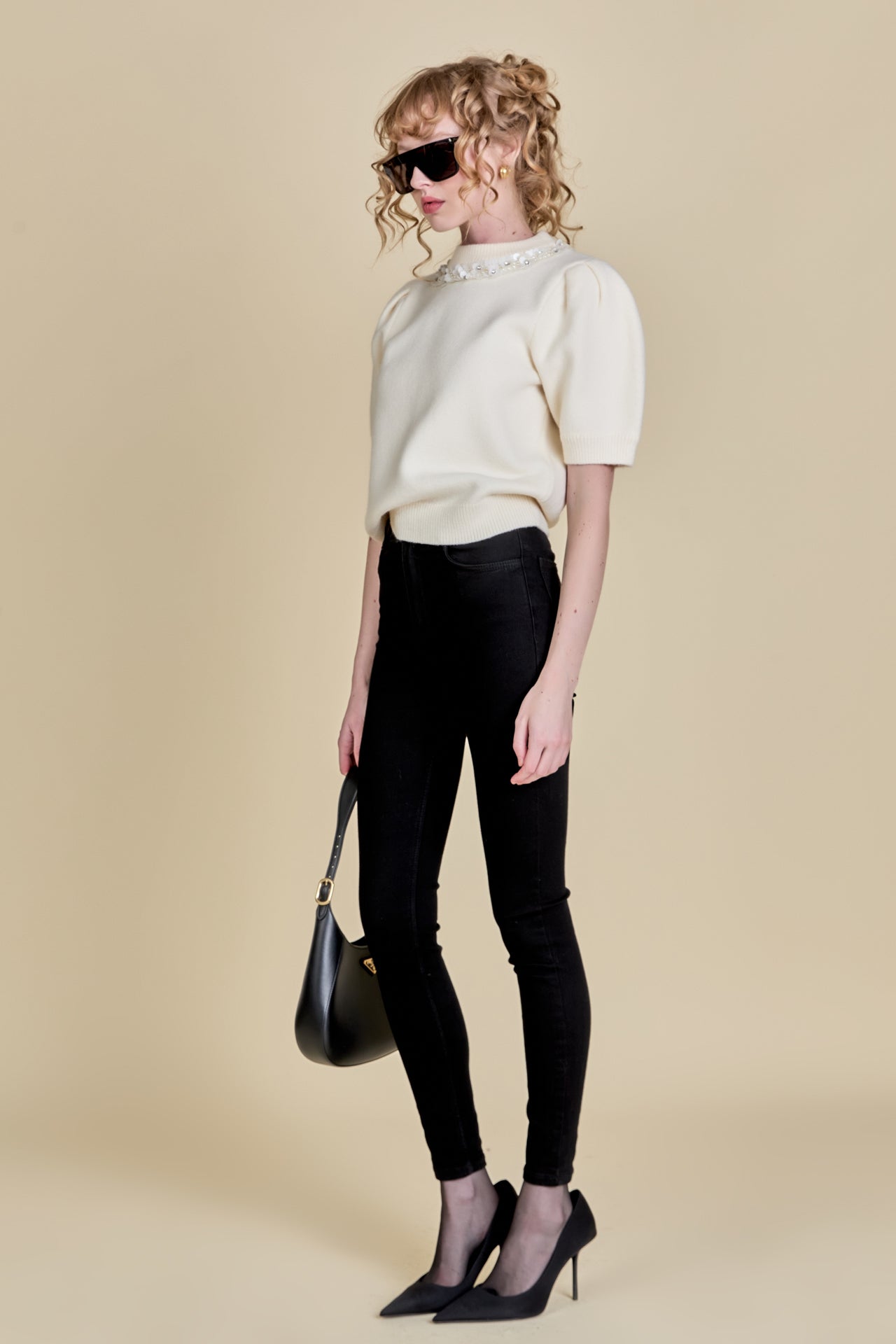 ENGLISH FACTORY - Embellishment Puff Sleeve Knit - TOPS available at Objectrare